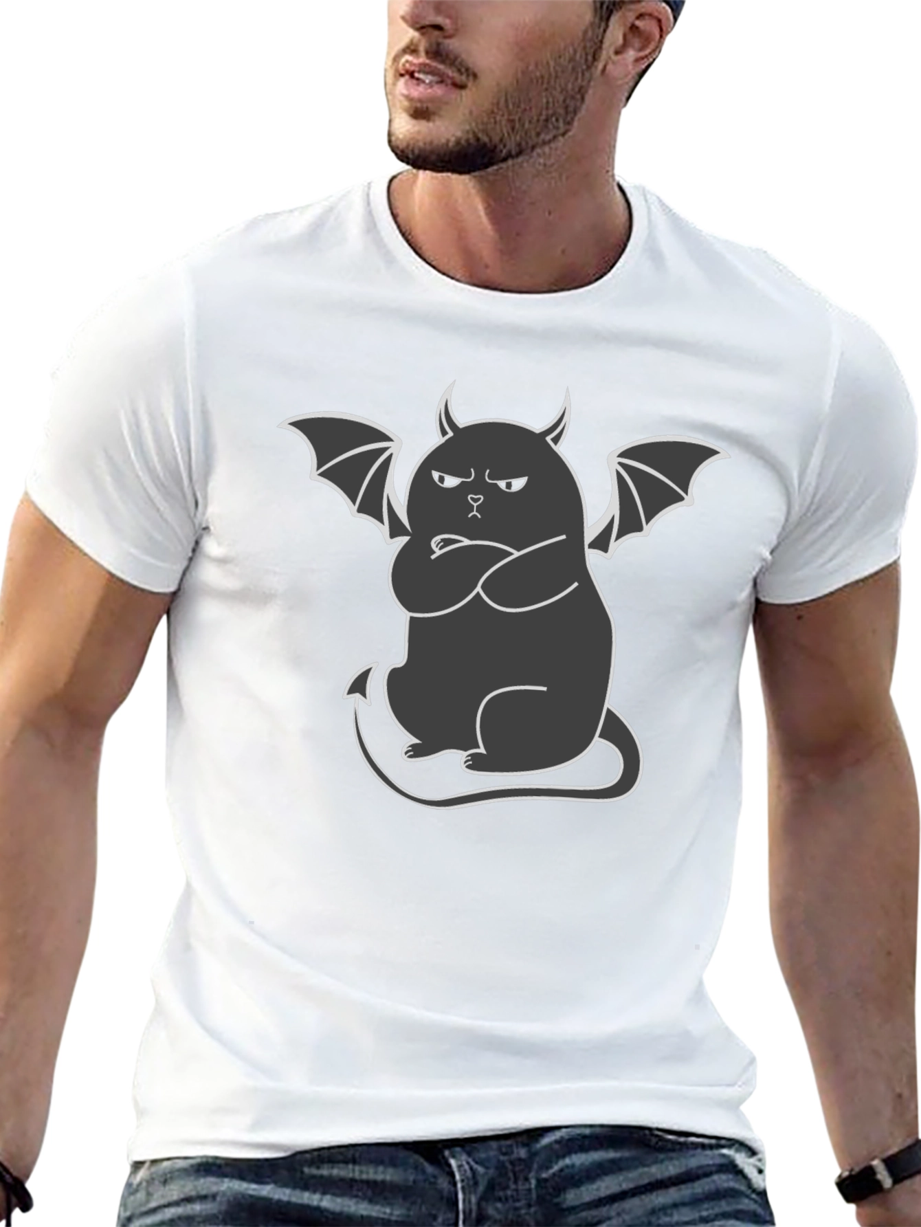 Grumpy Devil Cat T-Shirt - Mens Black Tee