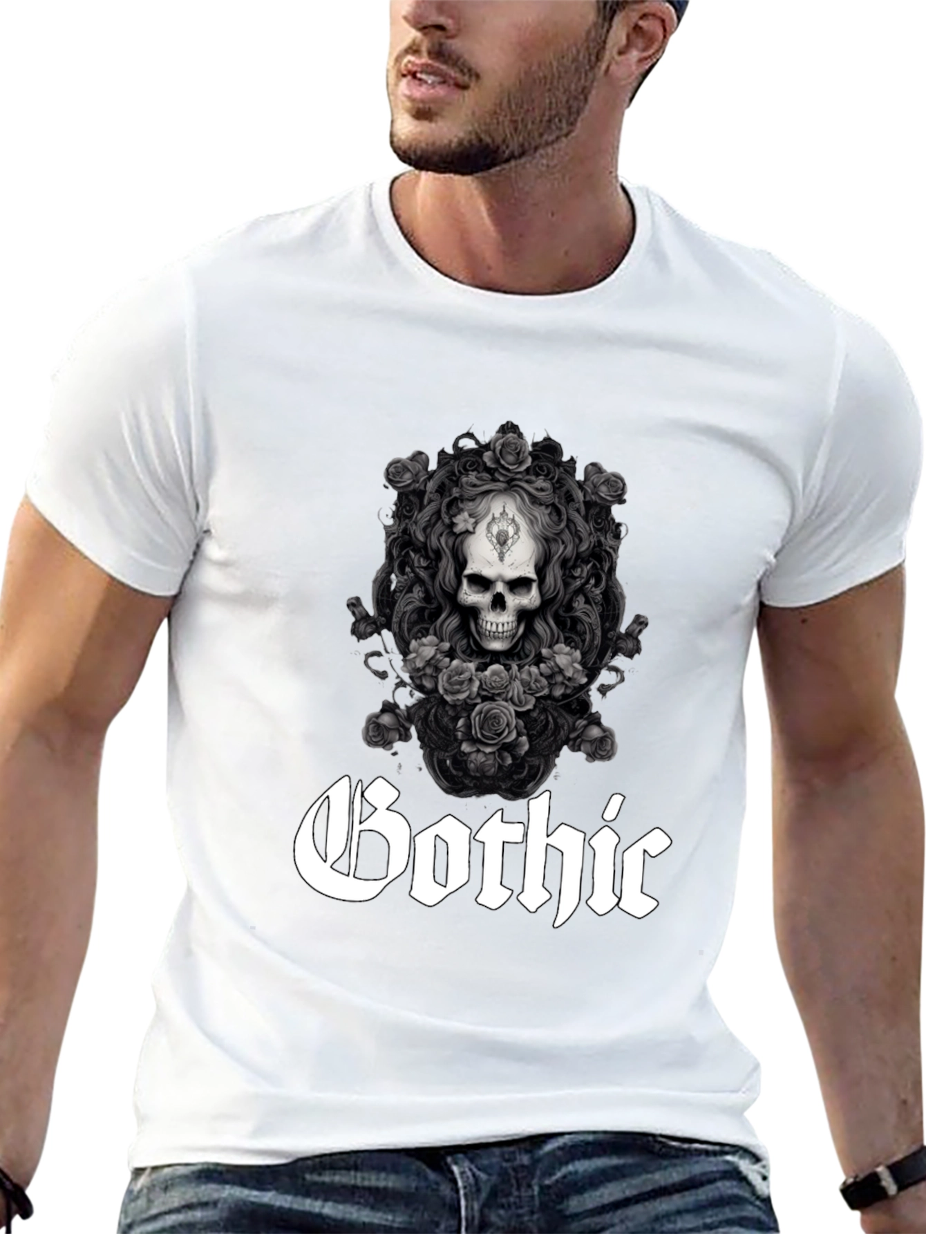 Gothic Skull & Roses Graphic Tee