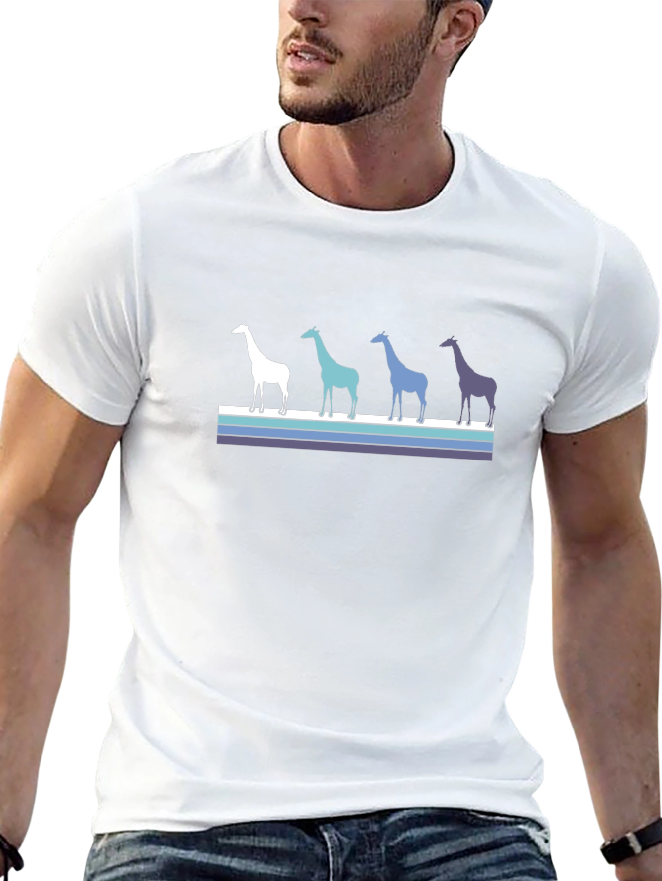 Giraffe Silhouette Striped Tee