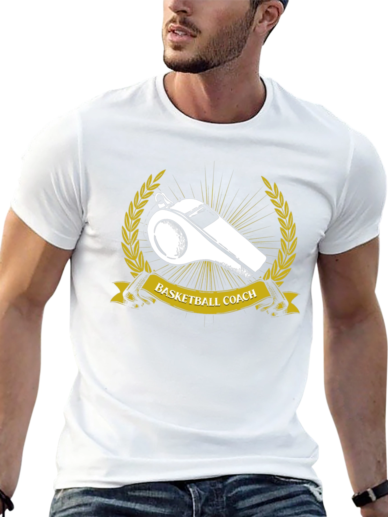 Basketball Coach T-Shirt Whistle Gold Wreath