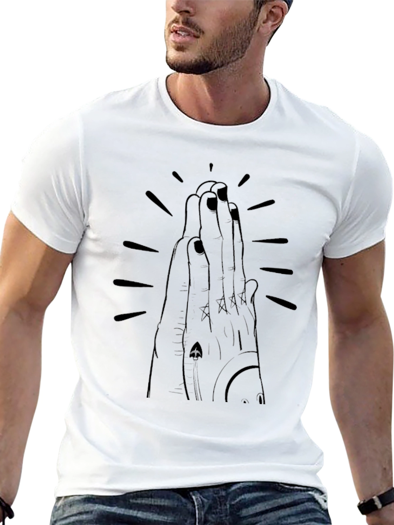 Graphic Black T-Shirt - Praying Hands Design