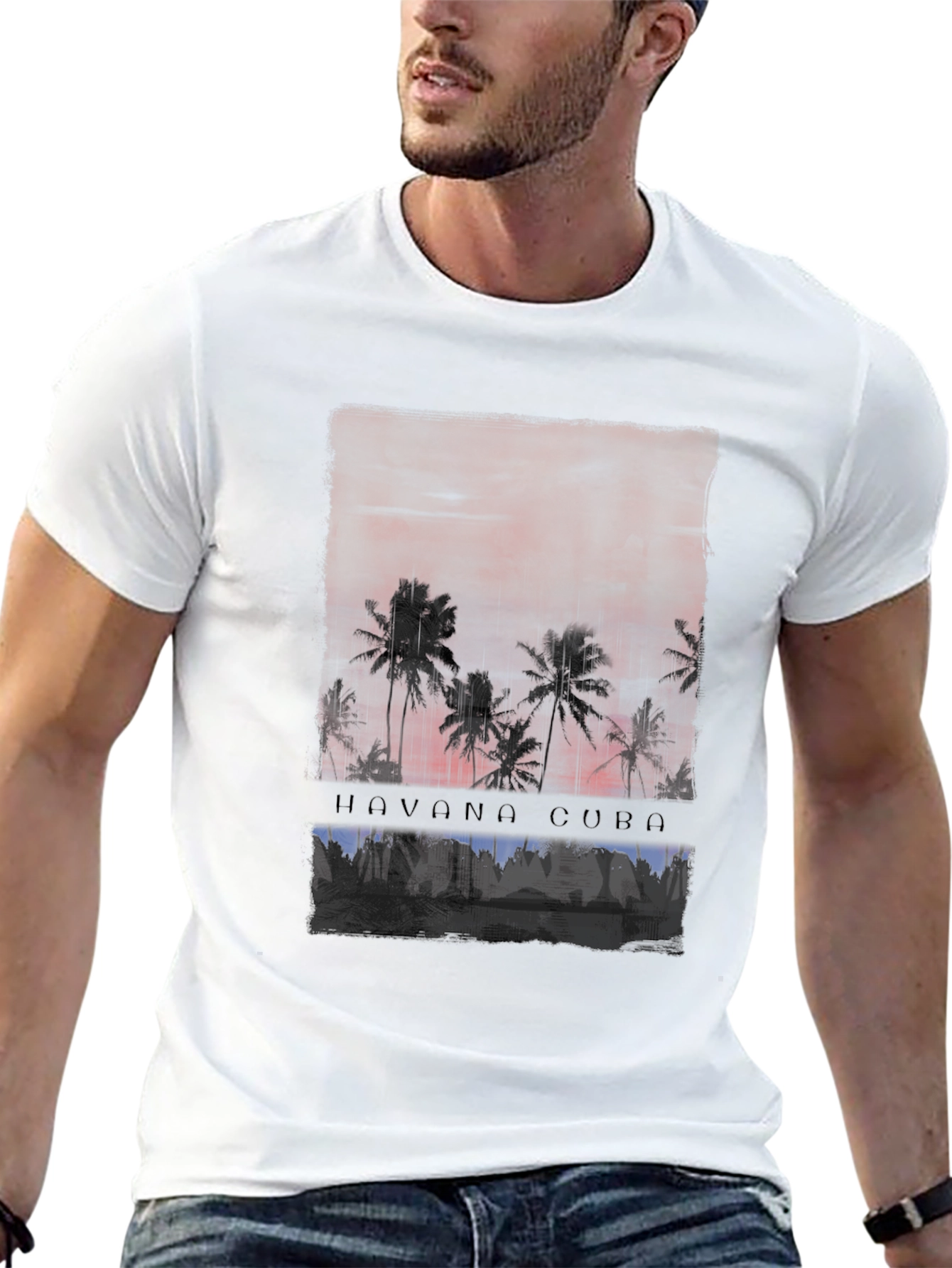 Havana Cuba Palm Tree Sunset Graphic Tee