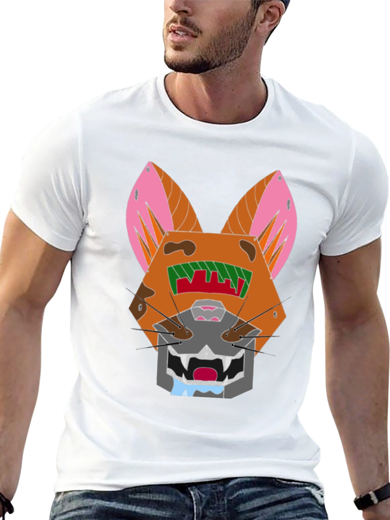 Geometric Cat Graphic Tee - Modern Style