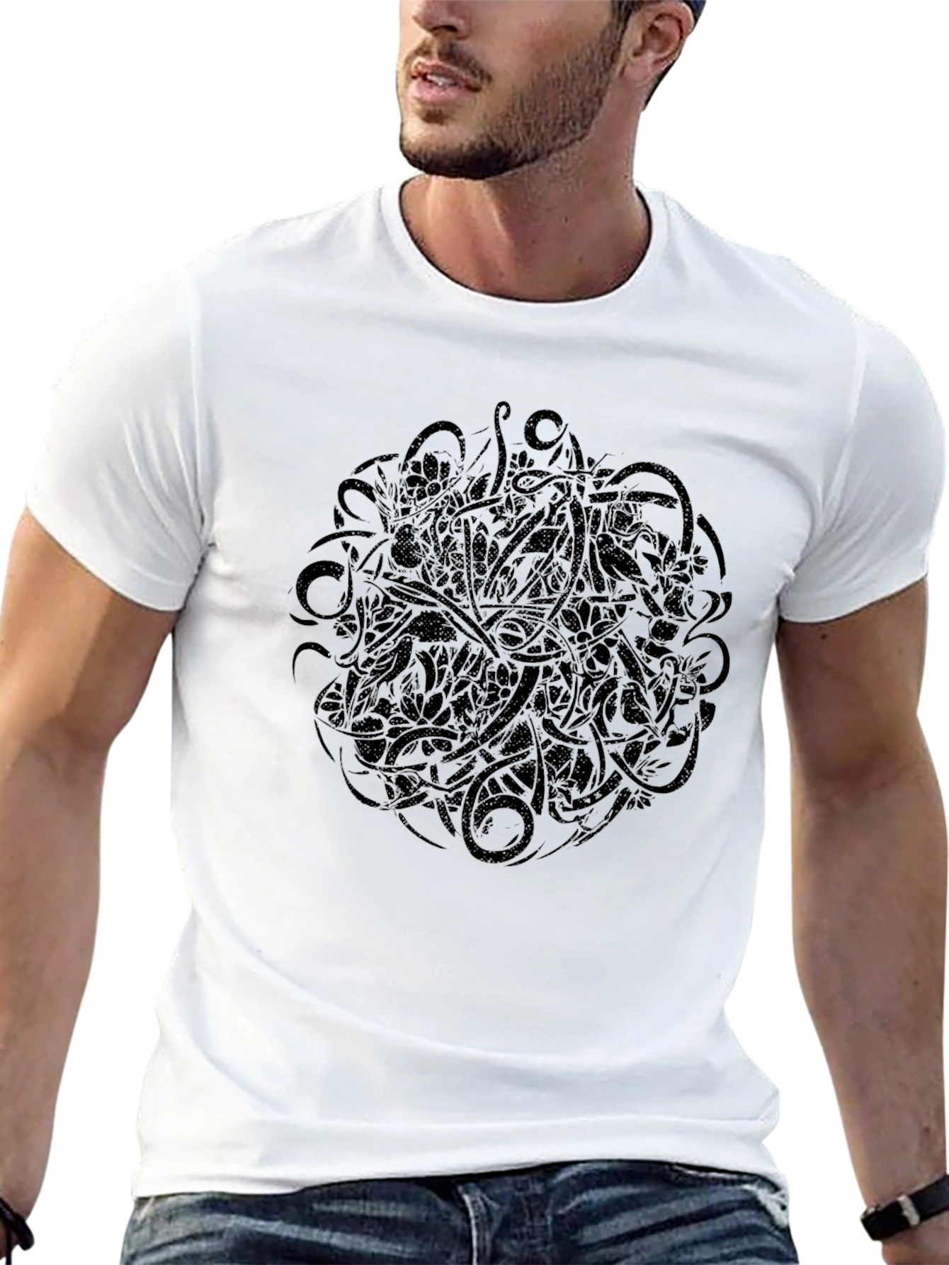Abstract Black Graphic Print T-Shirt