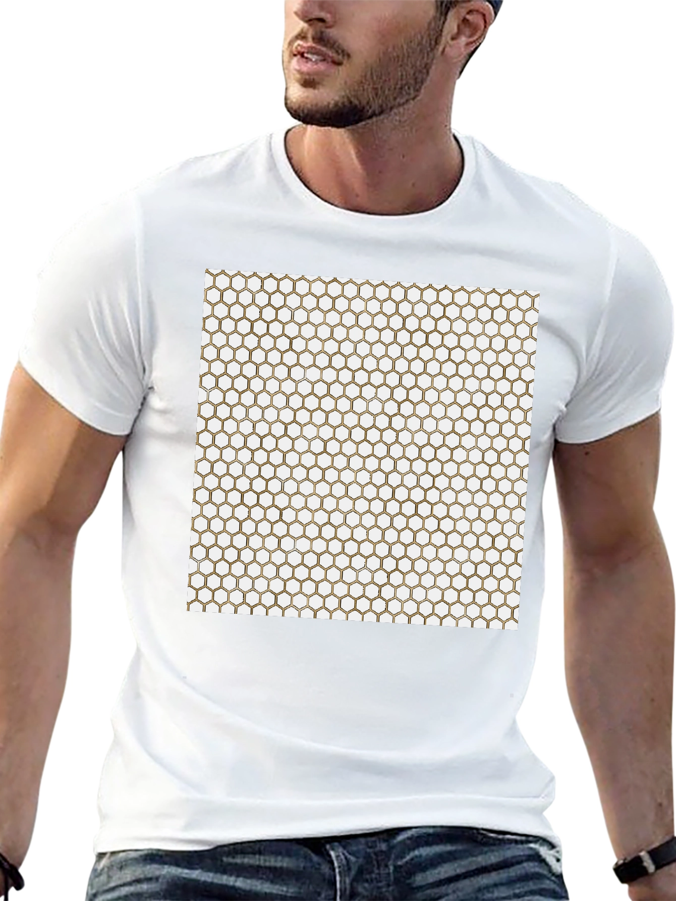 Geometric Hexagon Pattern Black T-Shirt