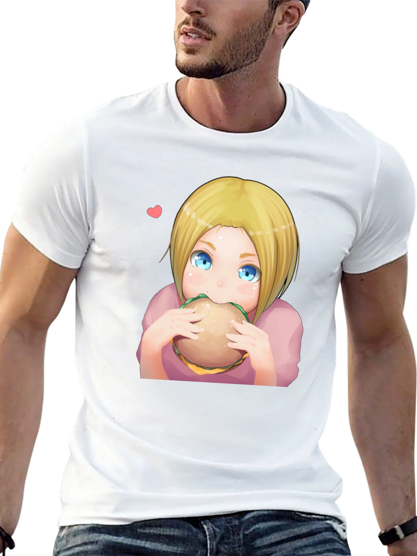 Anime Girl Eating Burger Graphic T-Shirt - Black
