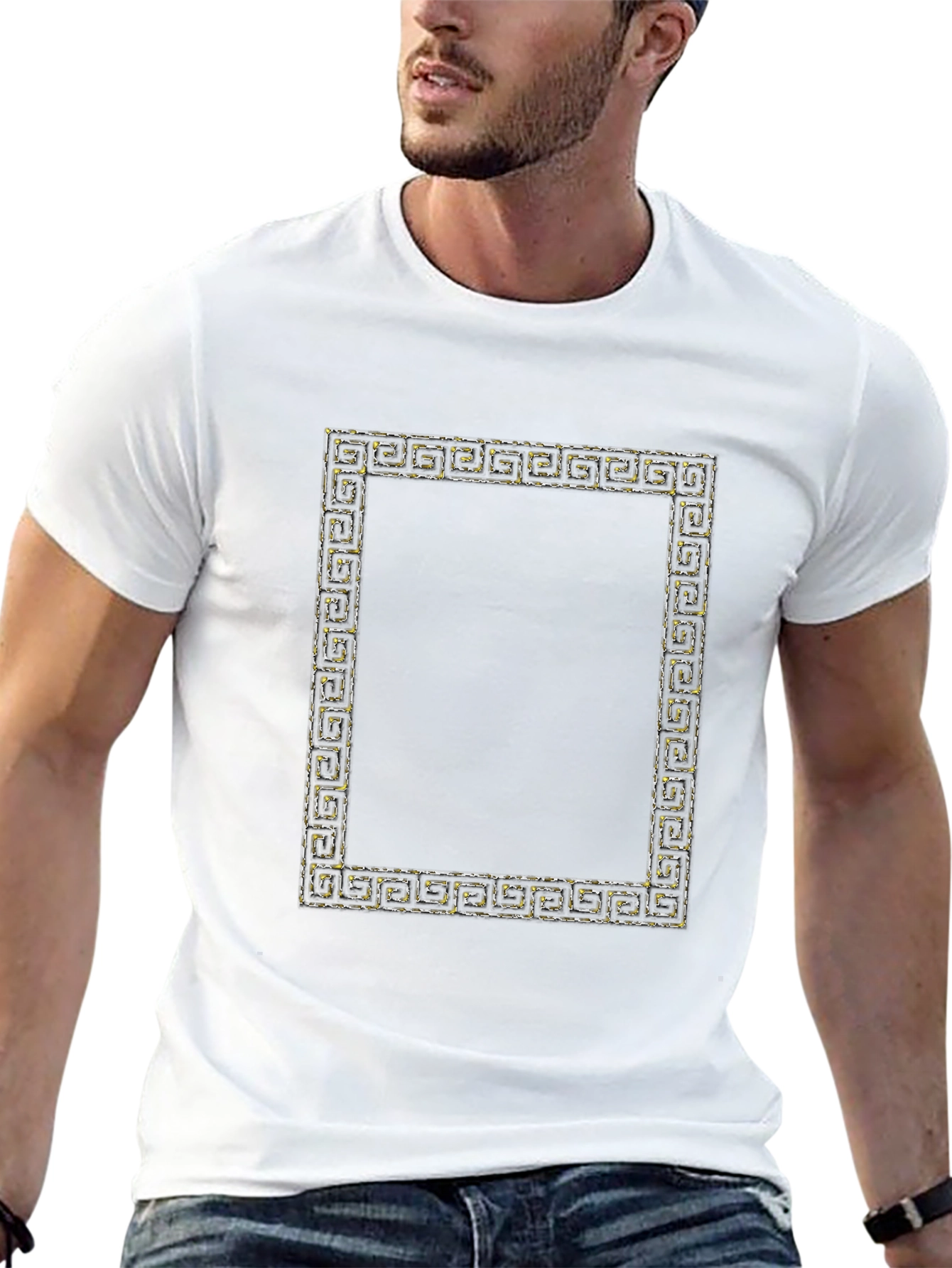 Greek Key Square Graphic Tee - Stylish & Modern