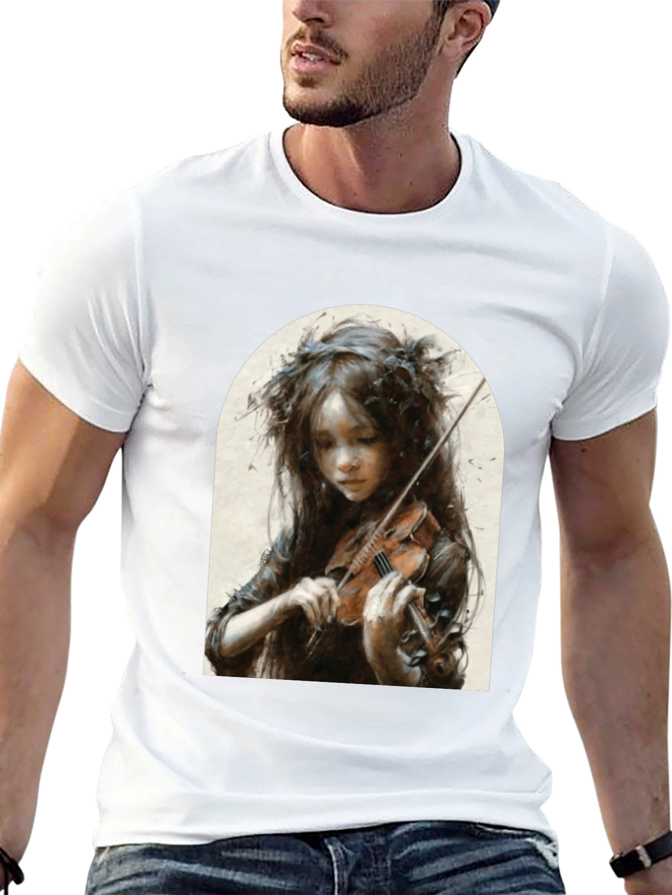 Girl Playing Violin Graphic T-Shirt - Black