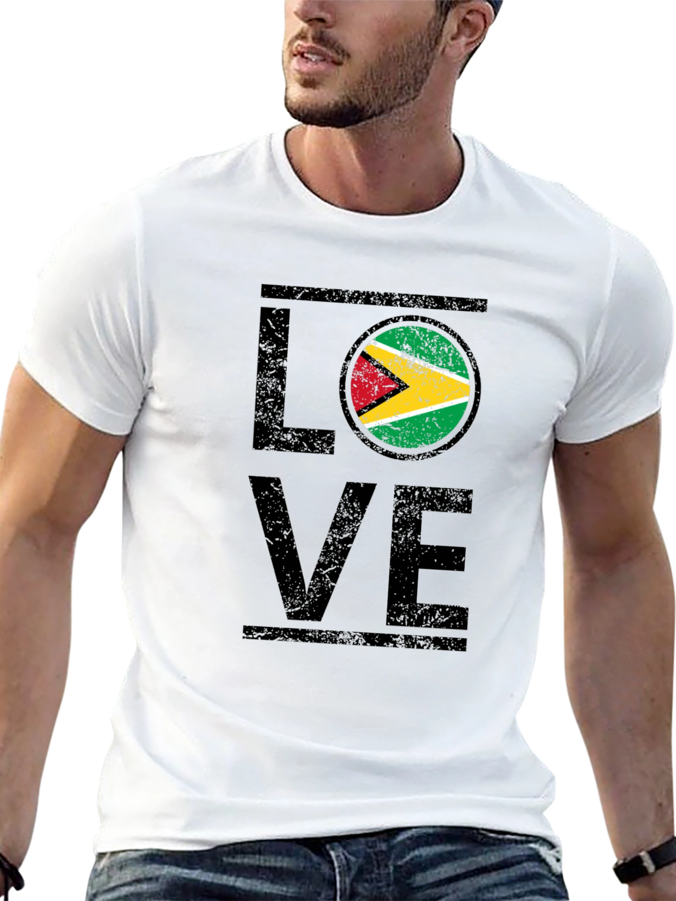 Guyana Flag Love T-Shirt - Black Graphic Tee