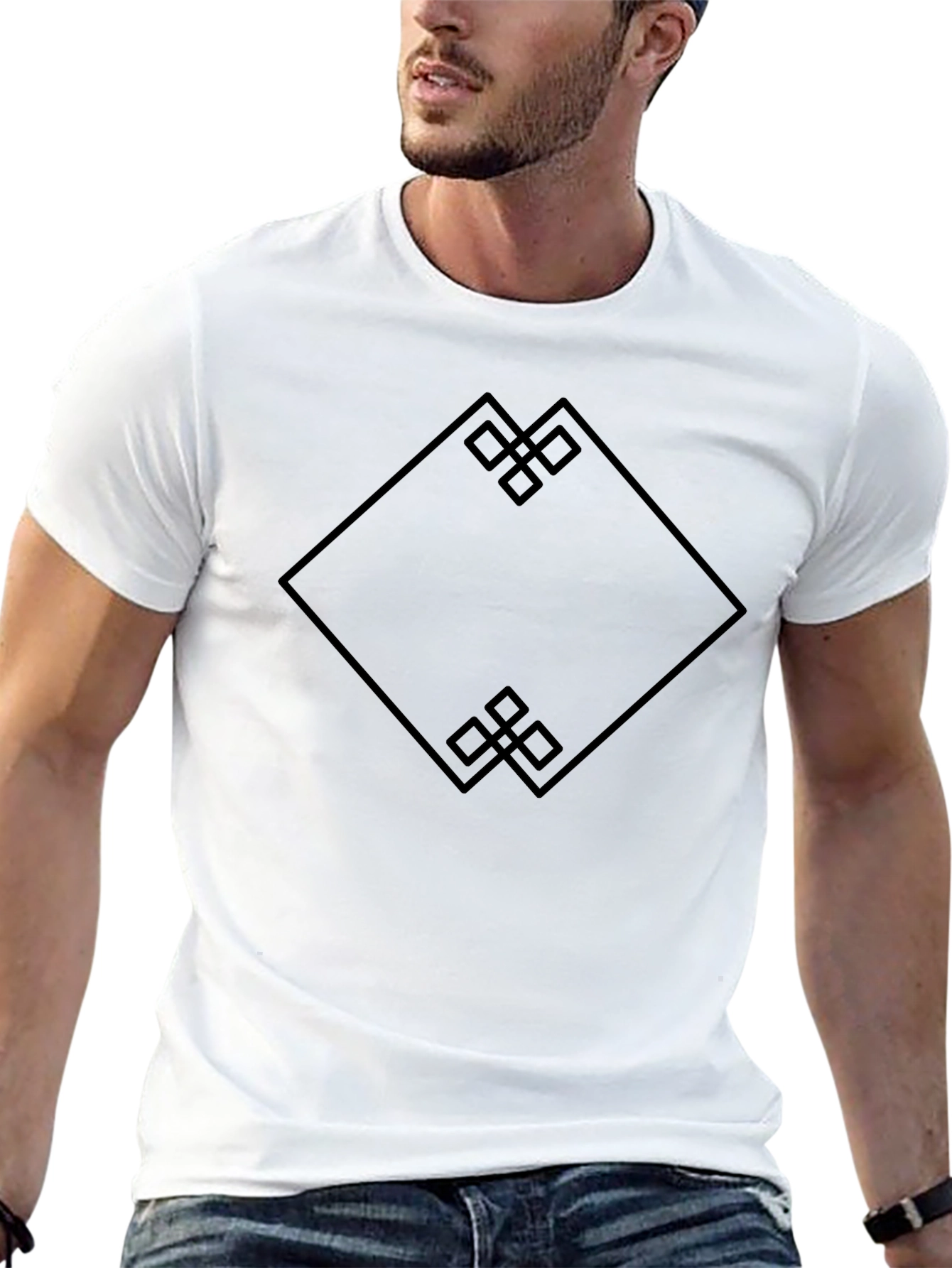Geometric Diamond Graphic Tee - Stylish Black T-Shirt