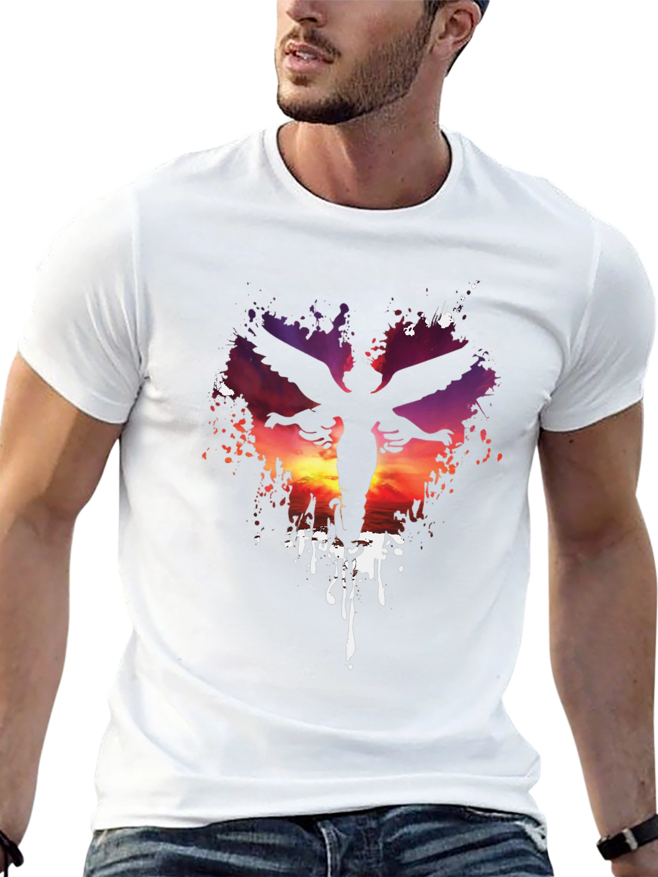 Angel Silhouette Graphic Print Black T-Shirt