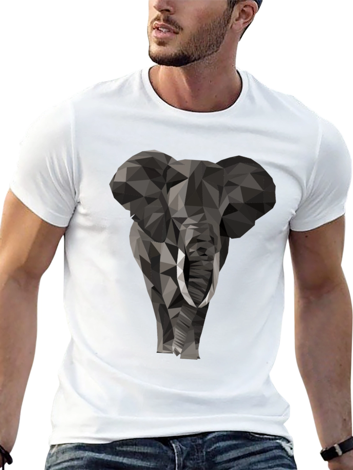 Geometric Elephant Graphic Tee - Black