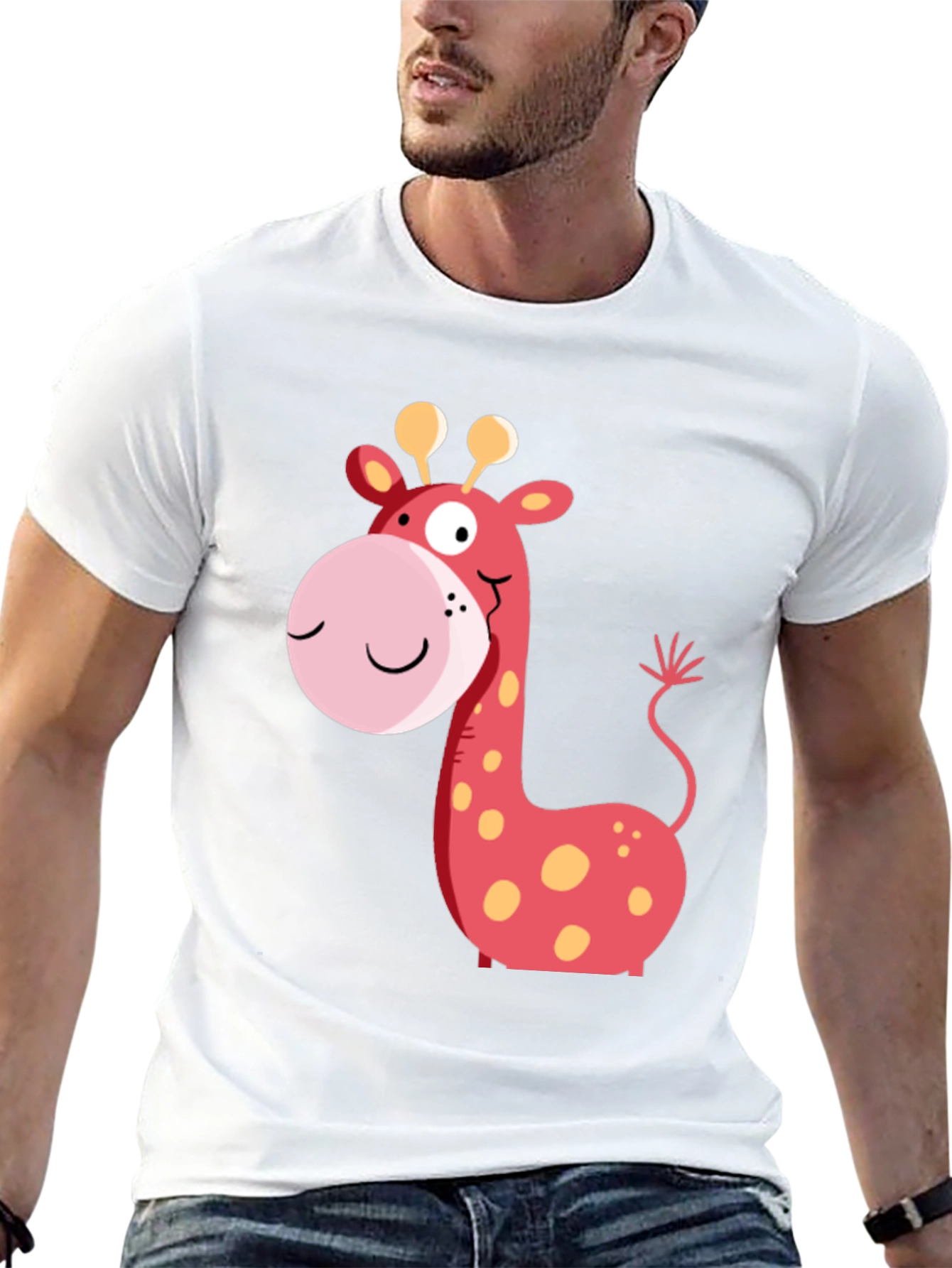 Giraffe Graphic Tee - Black Cotton Casual Wear