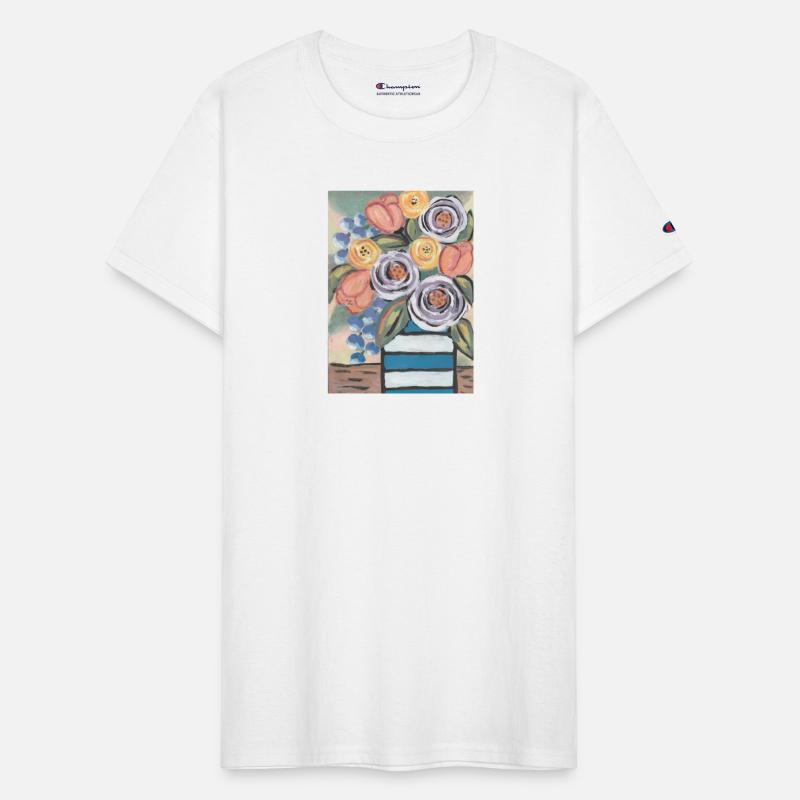 Vibrant Floral Bouquet in a Blue Striped Vase