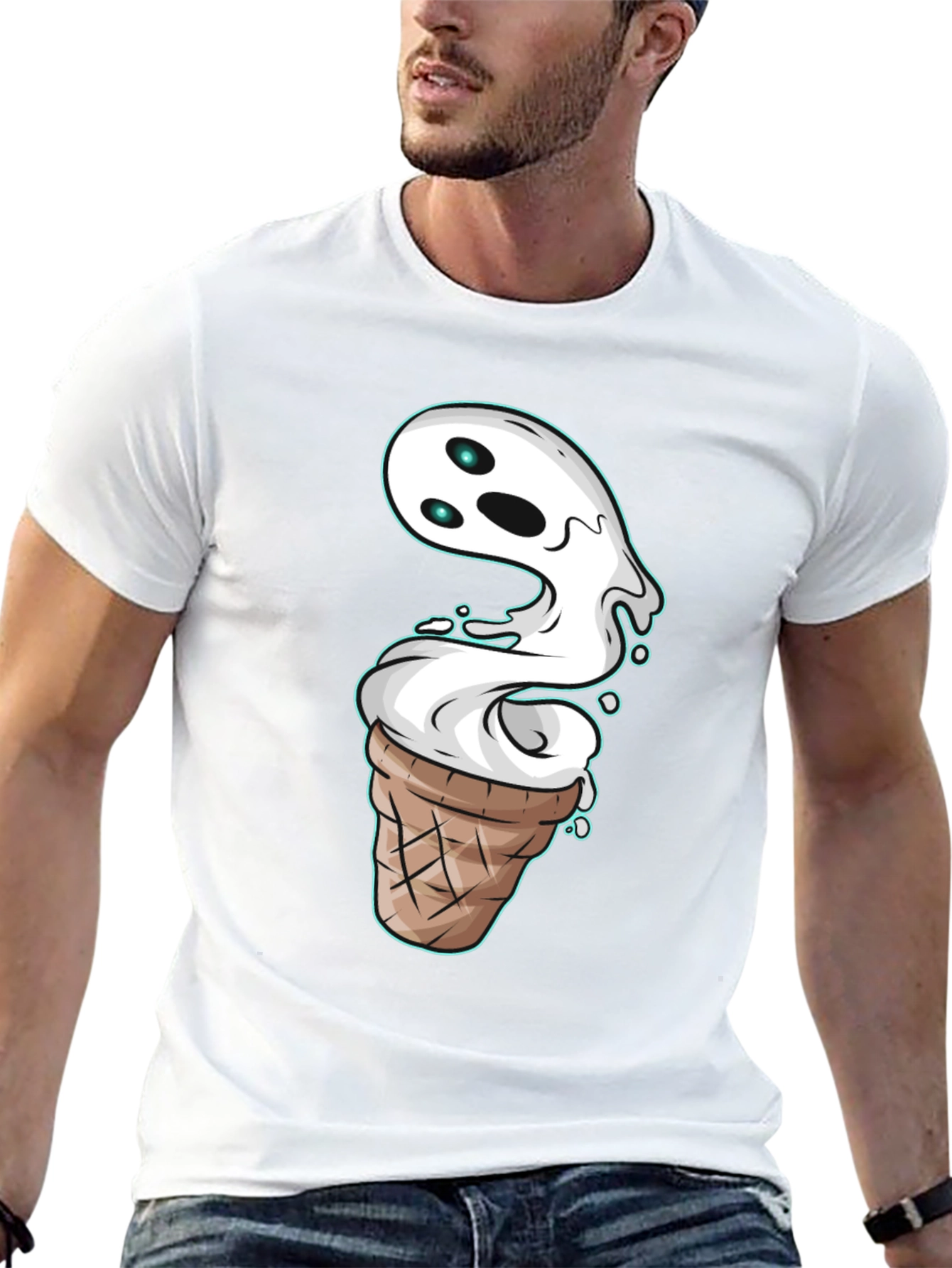 Ghost Ice Cream Cone Graphic T-Shirt