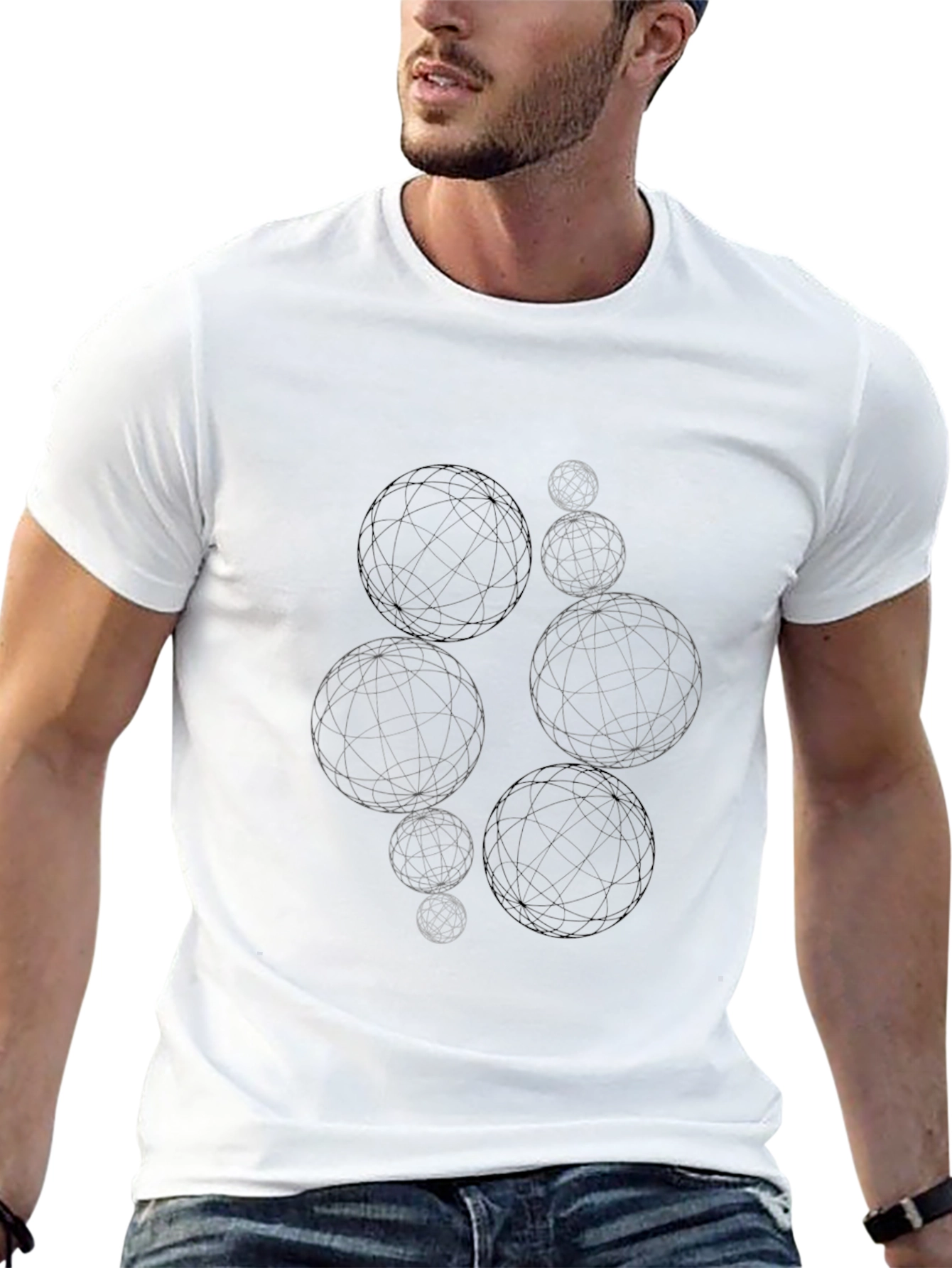 Geometric Sphere Graphic Black T-Shirt