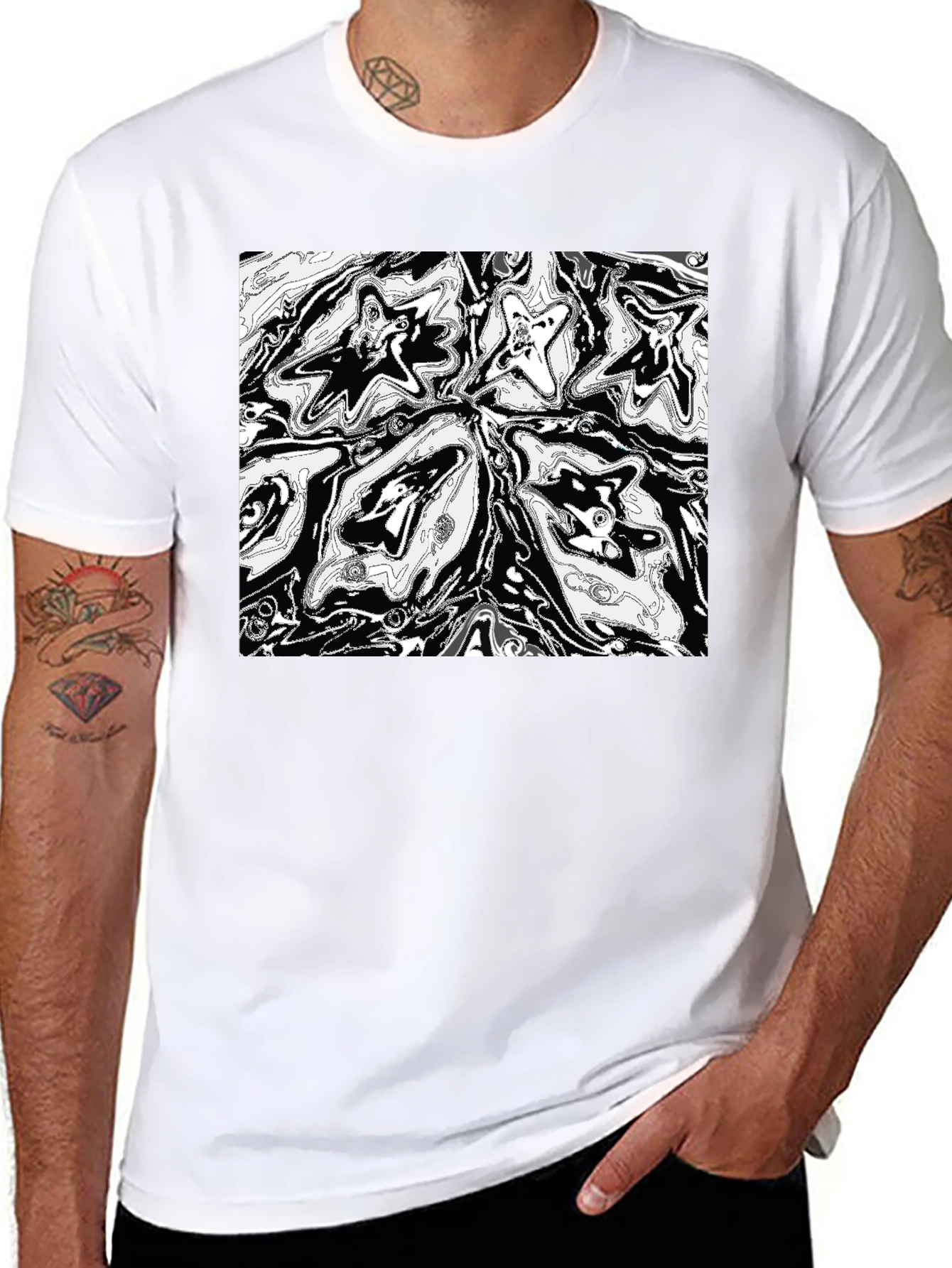 Abstract Star Pattern Black T-Shirt