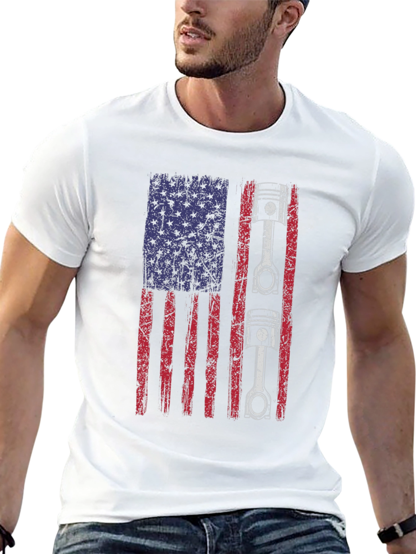 American Flag Piston Graphic Tee - Black