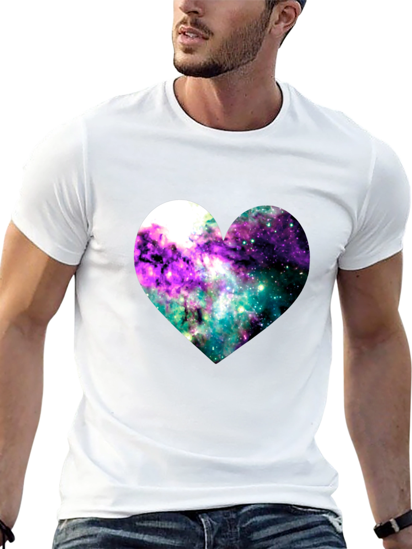 Galaxy Heart Graphic Tee - Black Cotton Blend