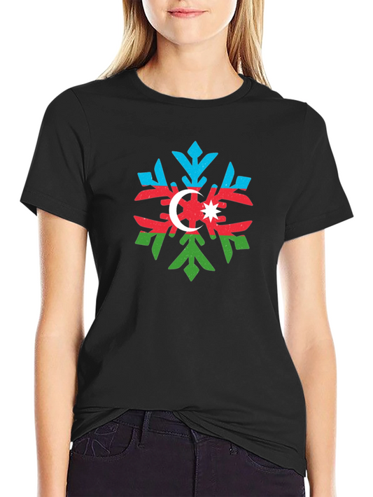 Azerbaijan Flag Snowflake Black T-Shirt