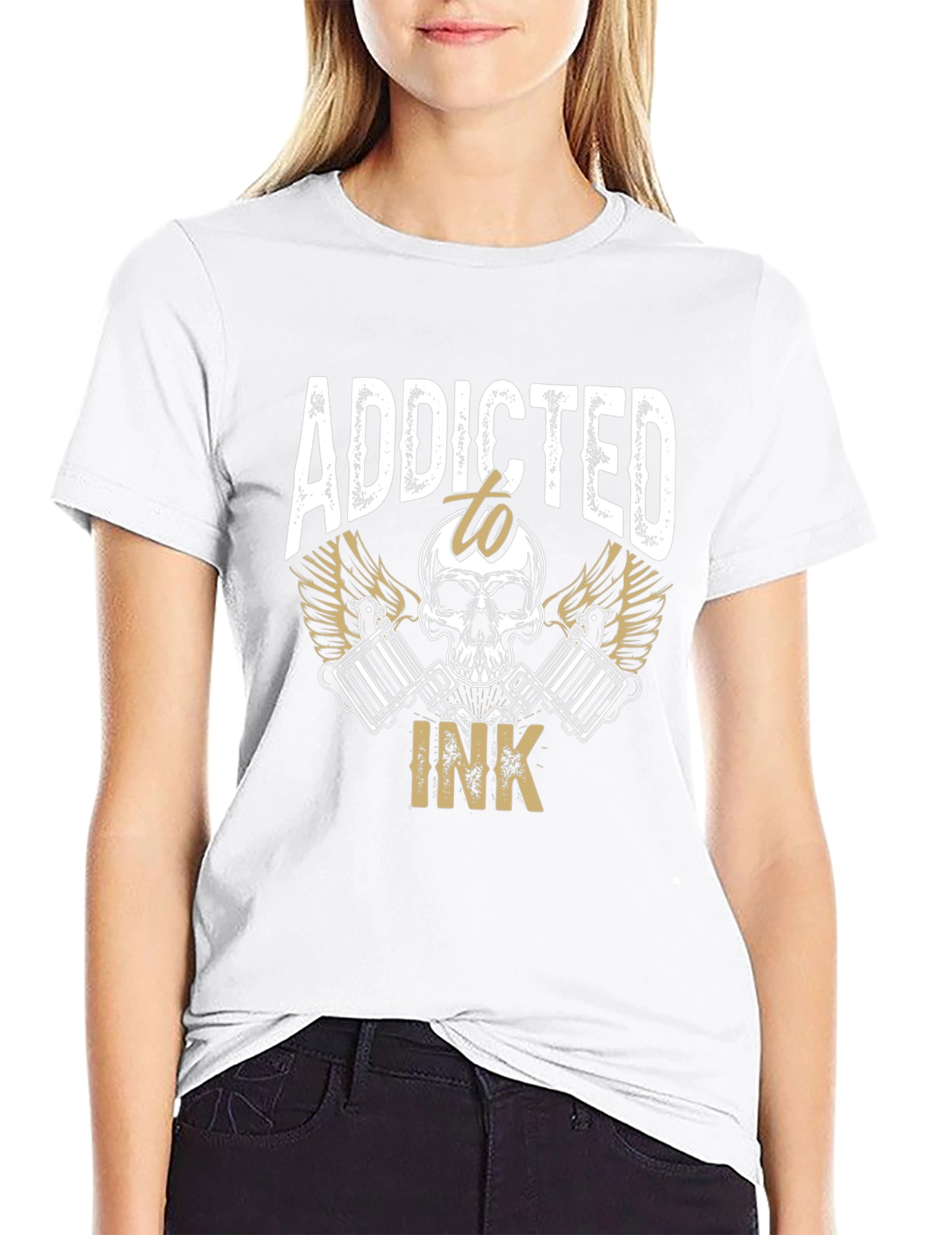 Addicted to Ink Tattoo Skull Graphic Tee