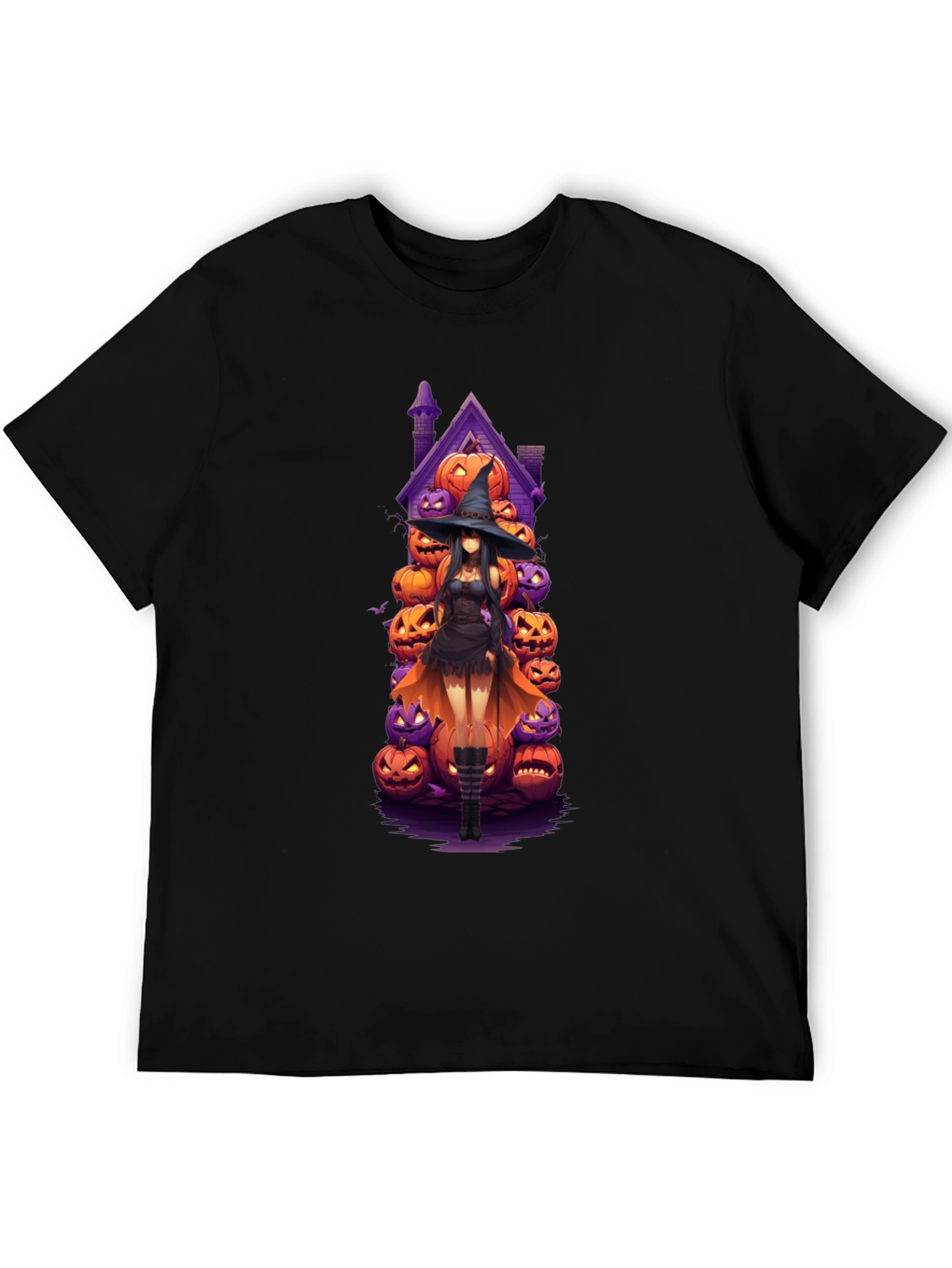 Halloween Witch Pumpkin House Black T-Shirt