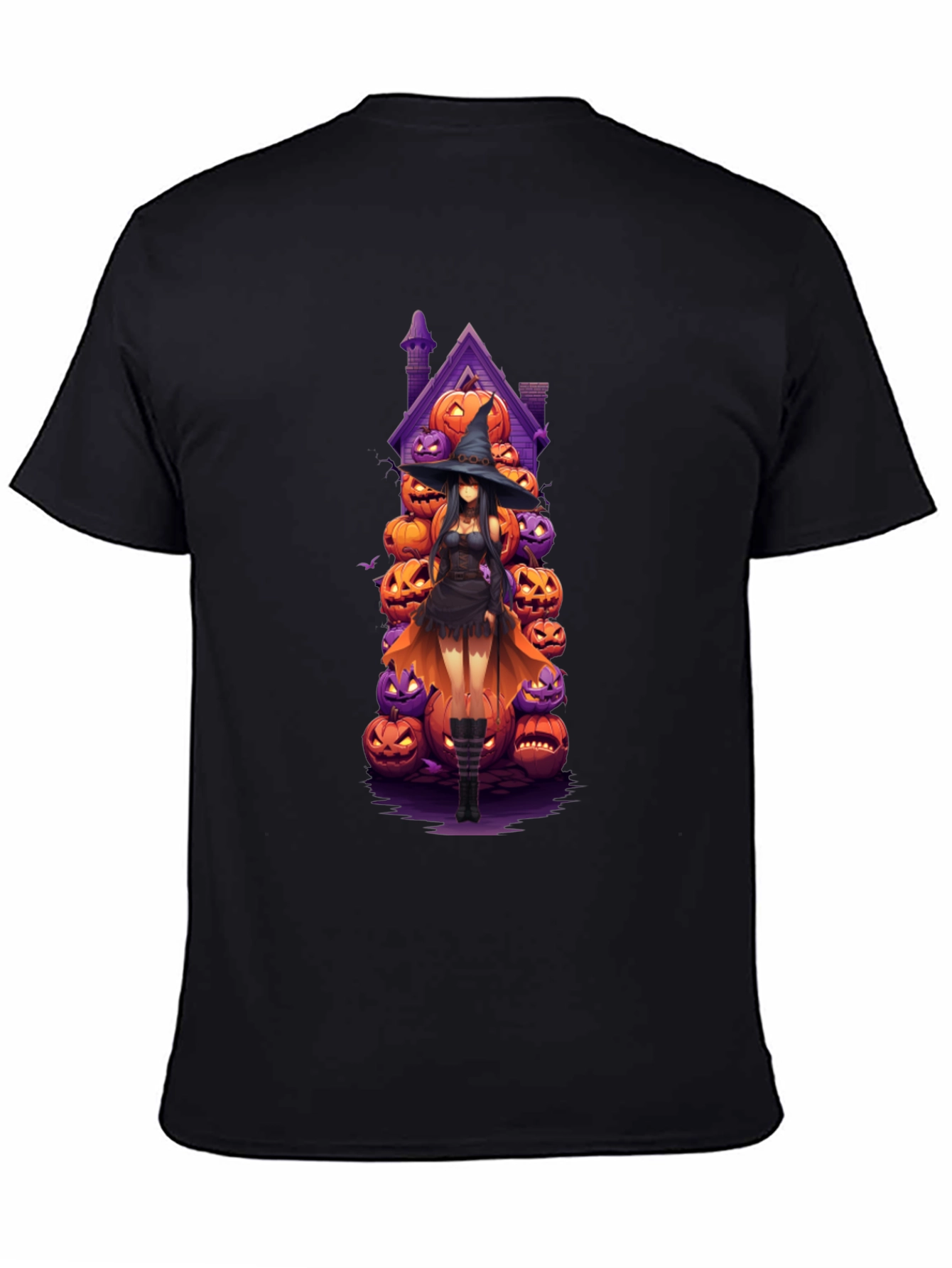 Halloween Witch Pumpkin House Black T-Shirt