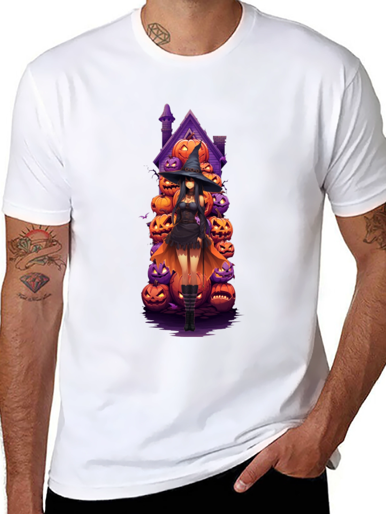 Halloween Witch Pumpkin House Black T-Shirt