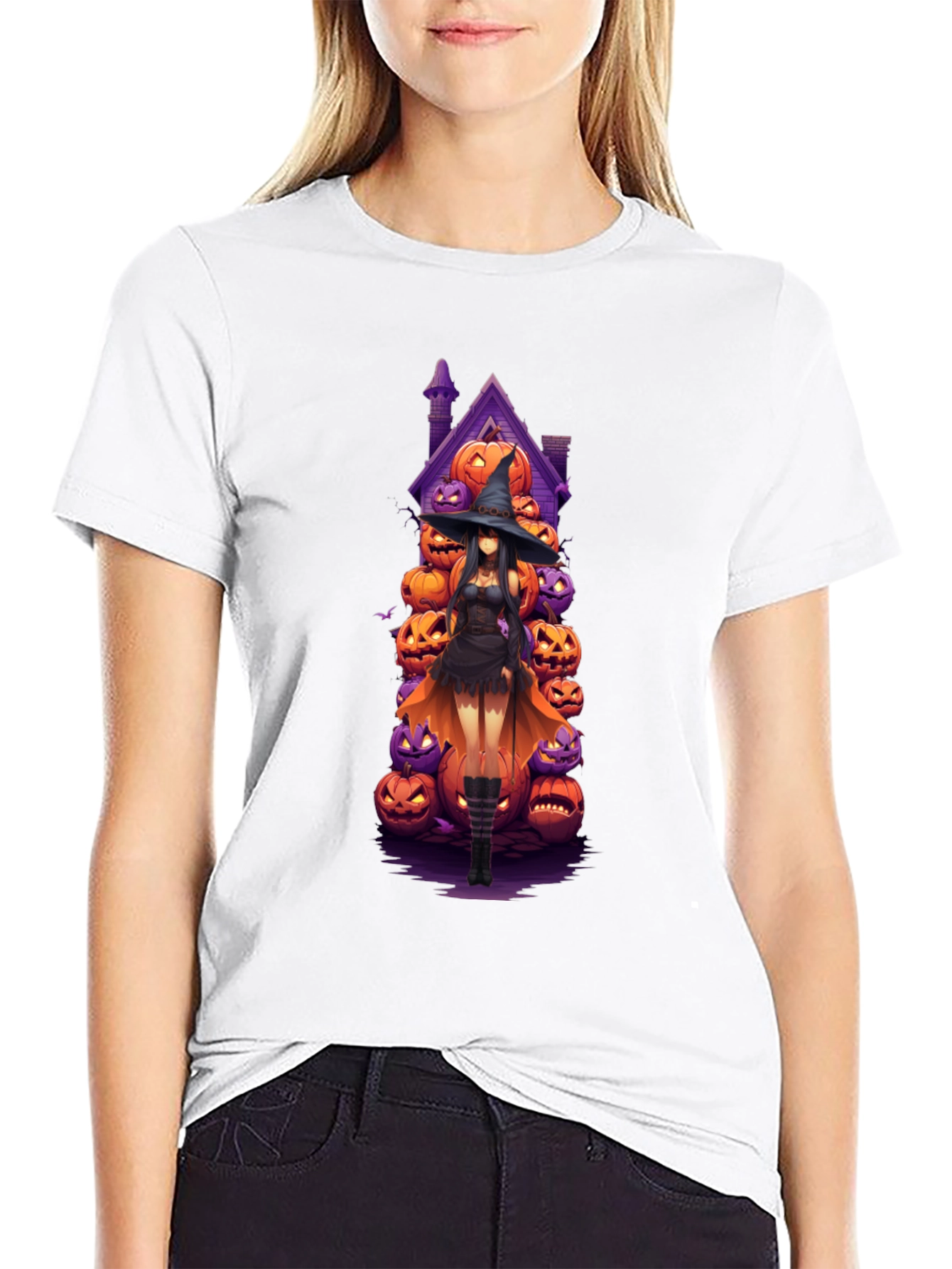 Halloween Witch Pumpkin House Black T-Shirt