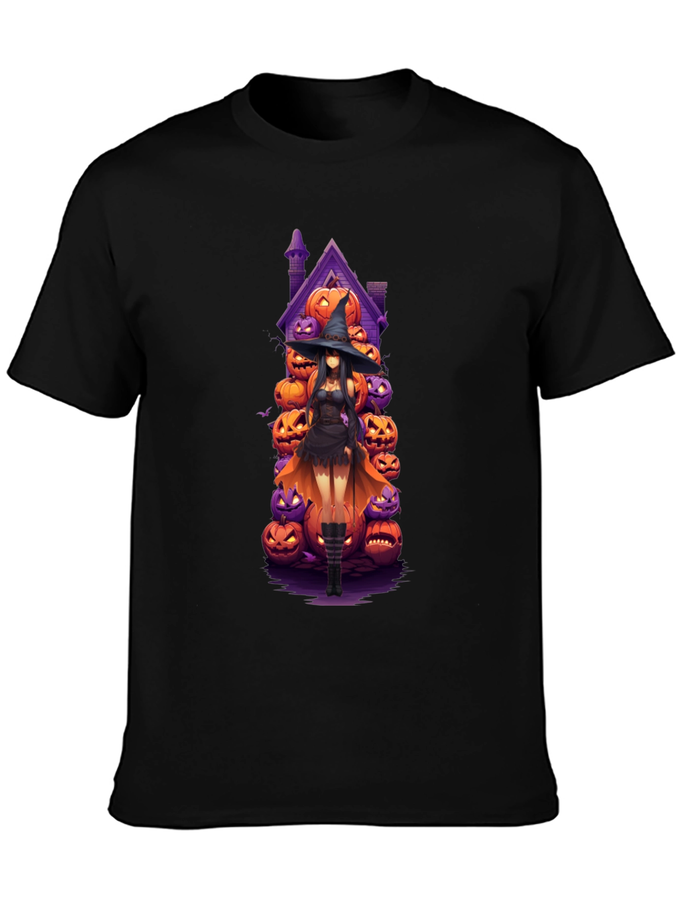 Halloween Witch Pumpkin House Black T-Shirt