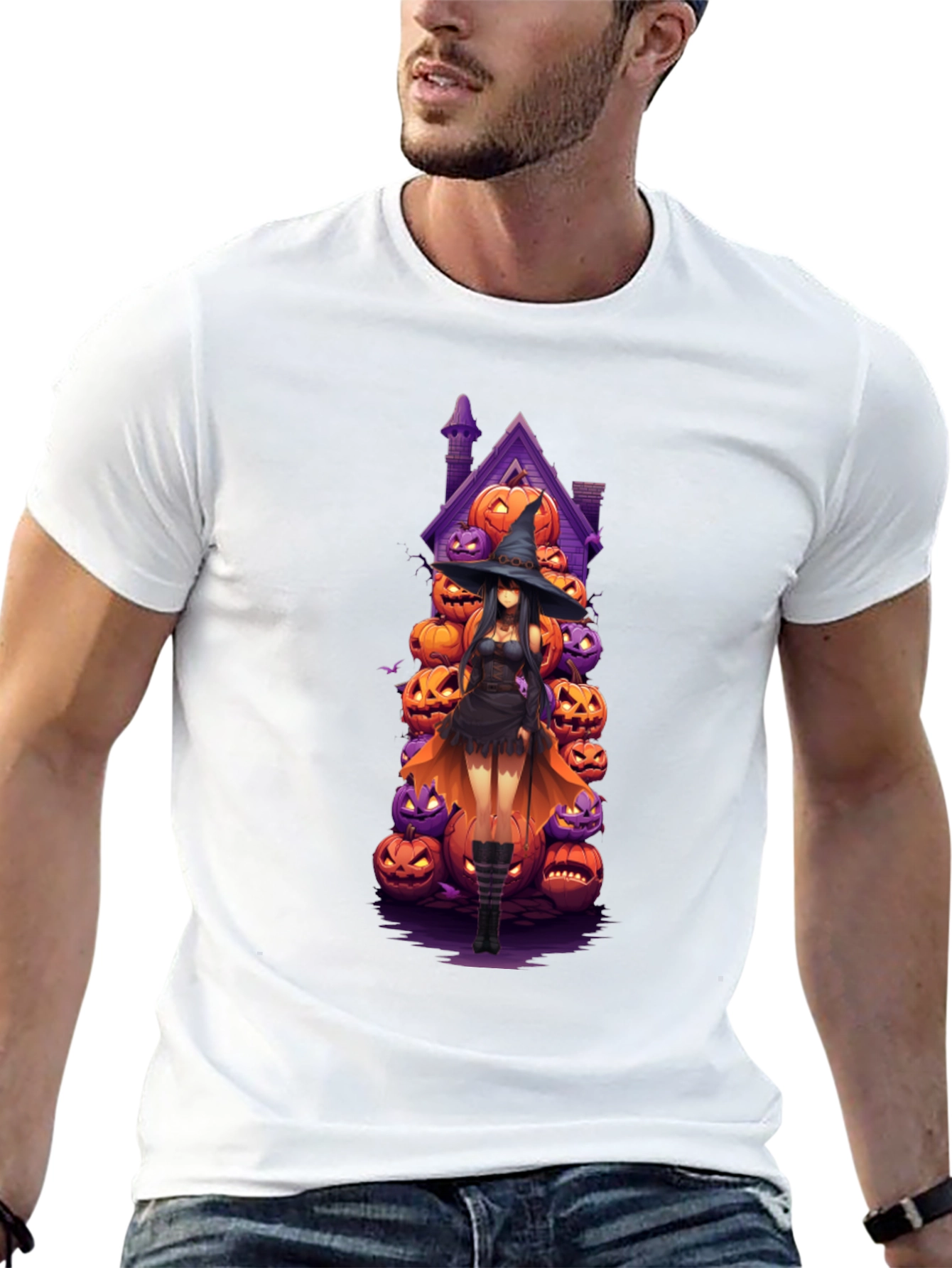 Halloween Witch Pumpkin House Black T-Shirt