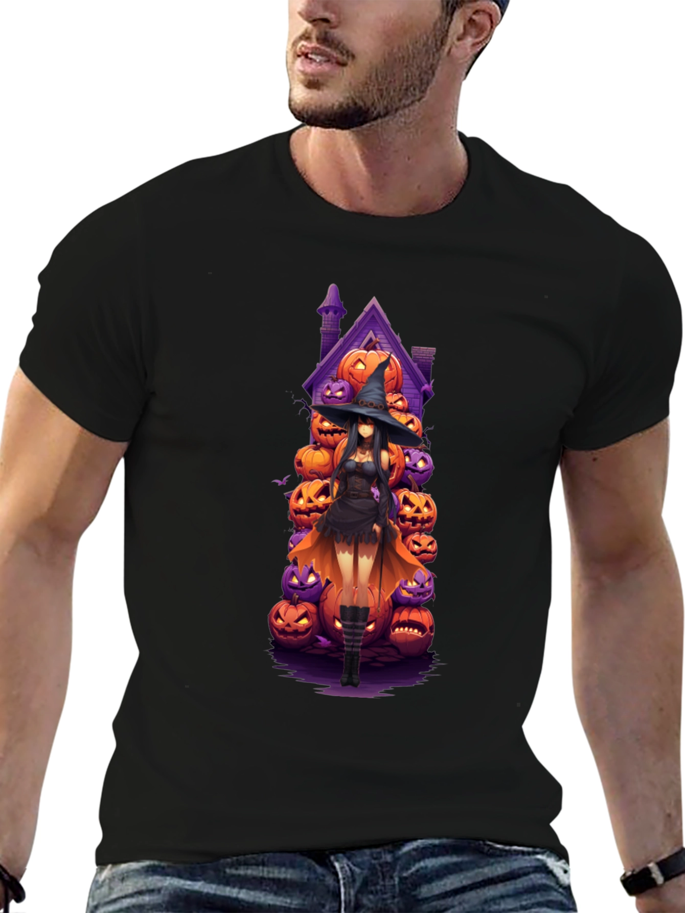 Halloween Witch Pumpkin House Black T-Shirt