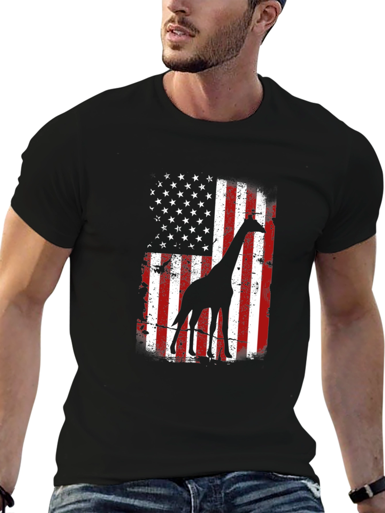 Giraffe American Flag Graphic Tee