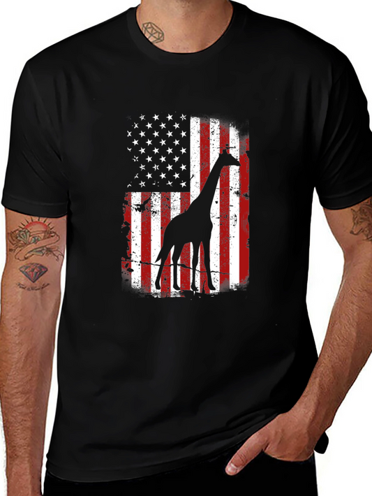 Giraffe American Flag Graphic Tee