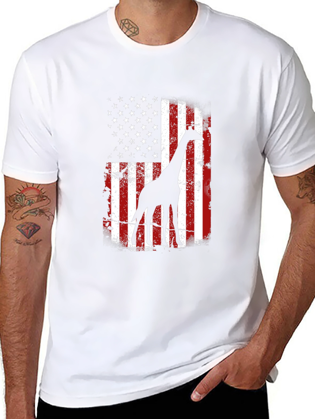 Giraffe American Flag Graphic Tee