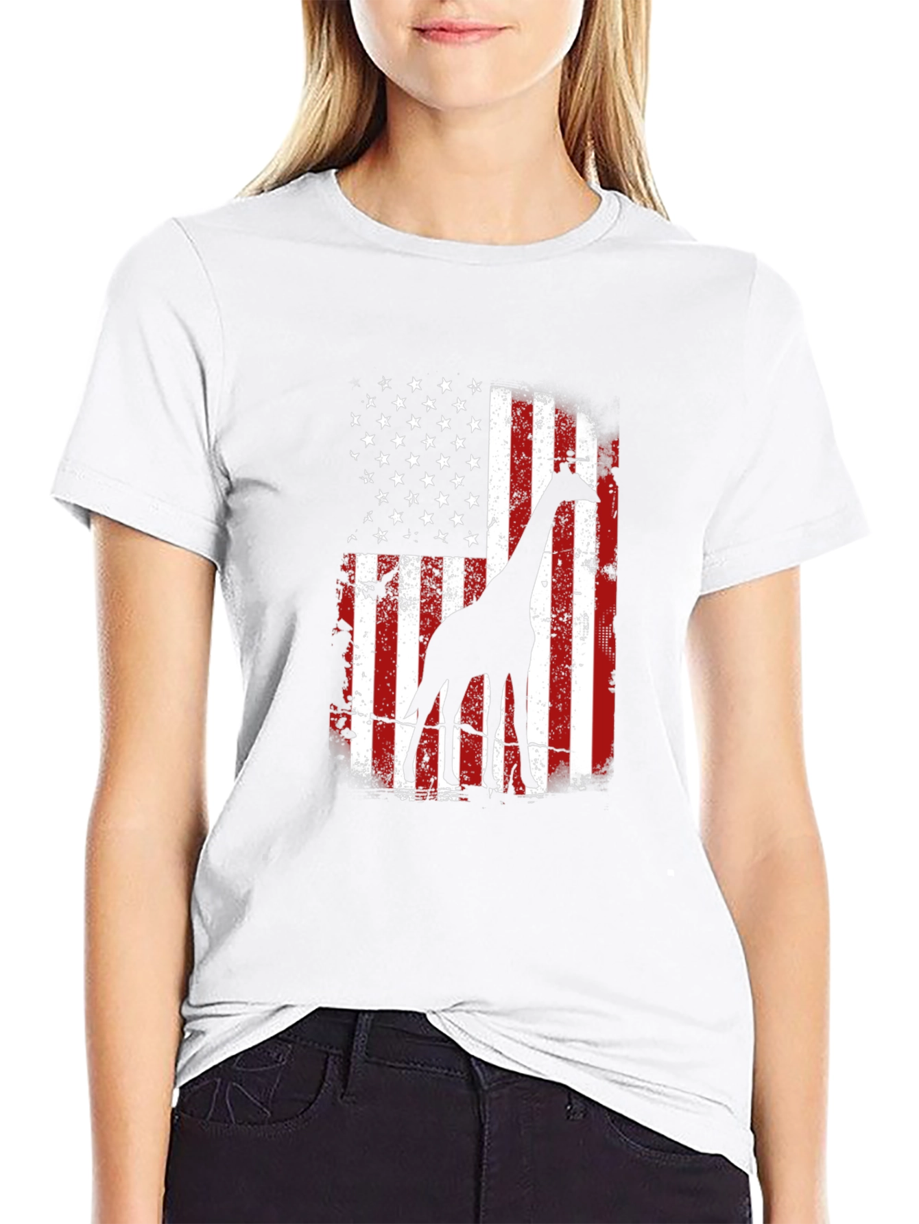 Giraffe American Flag Graphic Tee