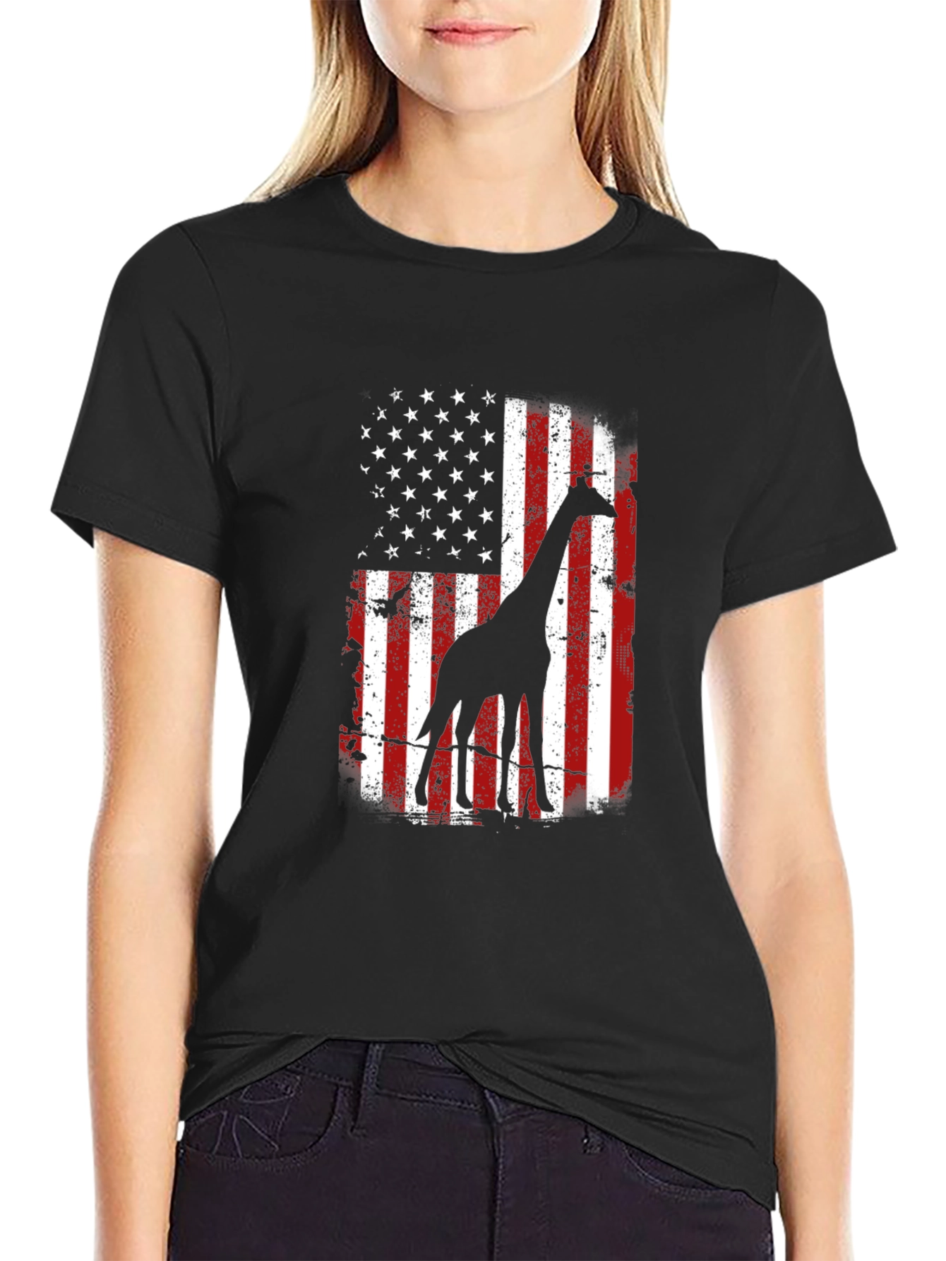 Giraffe American Flag Graphic Tee