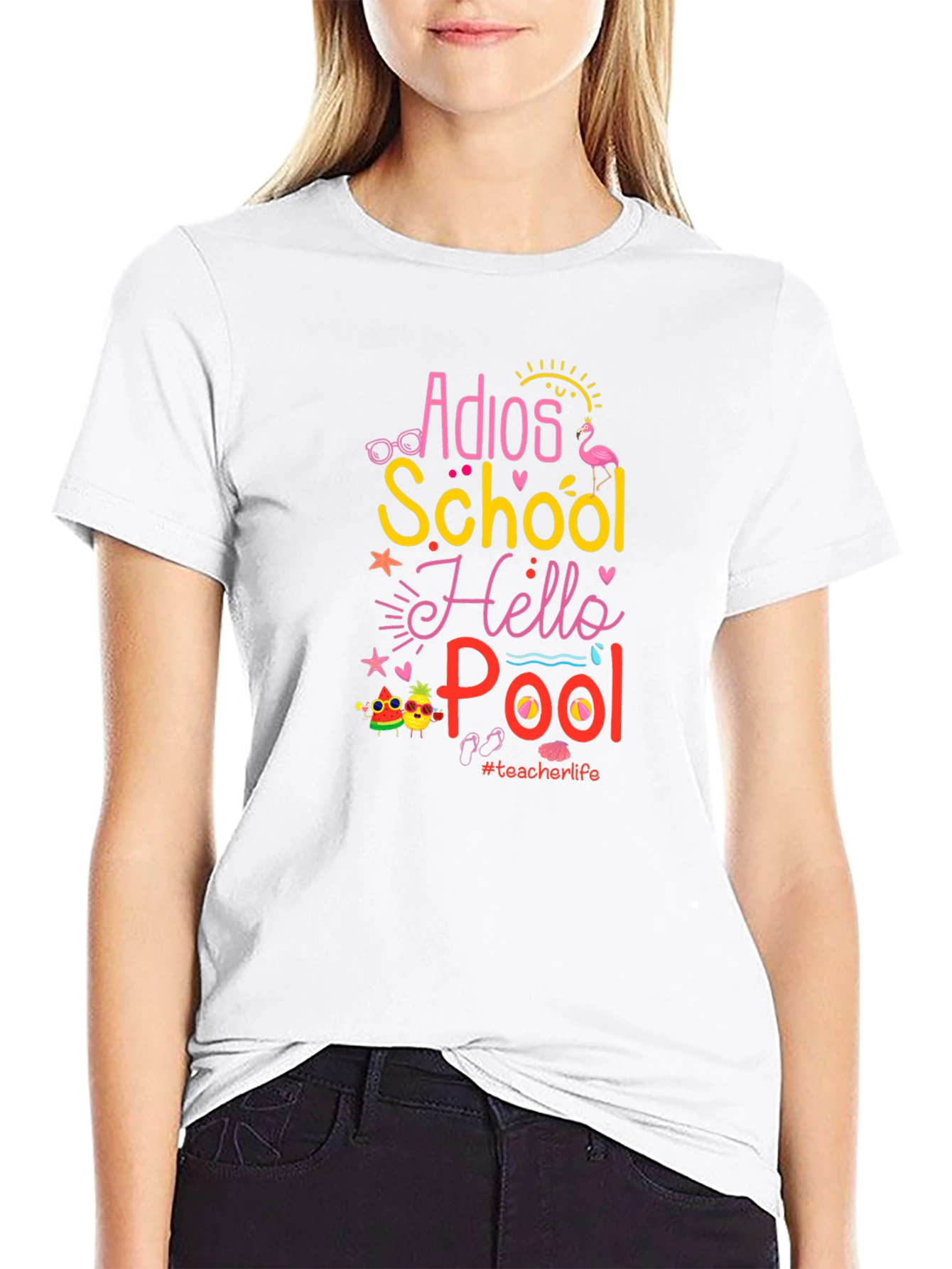 Adios School Hello Pool Teacher Life Black T-Shirt