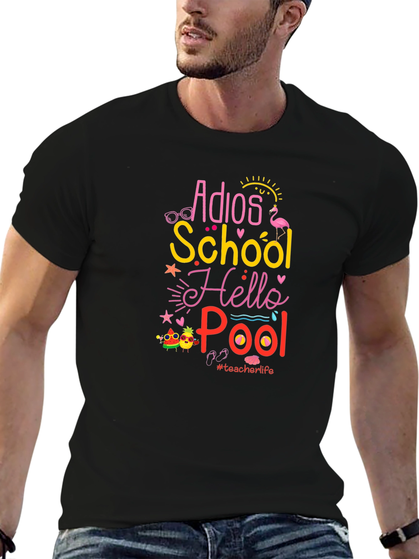 Adios School Hello Pool Teacher Life Black T-Shirt