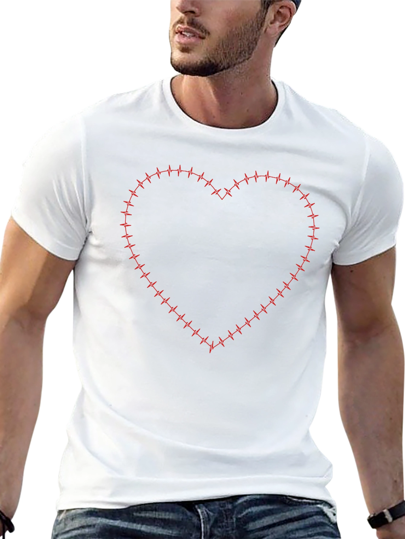 Heartbeat Heart Graphic Mens Black T-Shirt