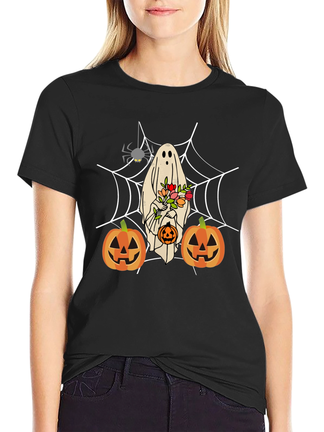 Halloween Ghost & Pumpkin Graphic Tee