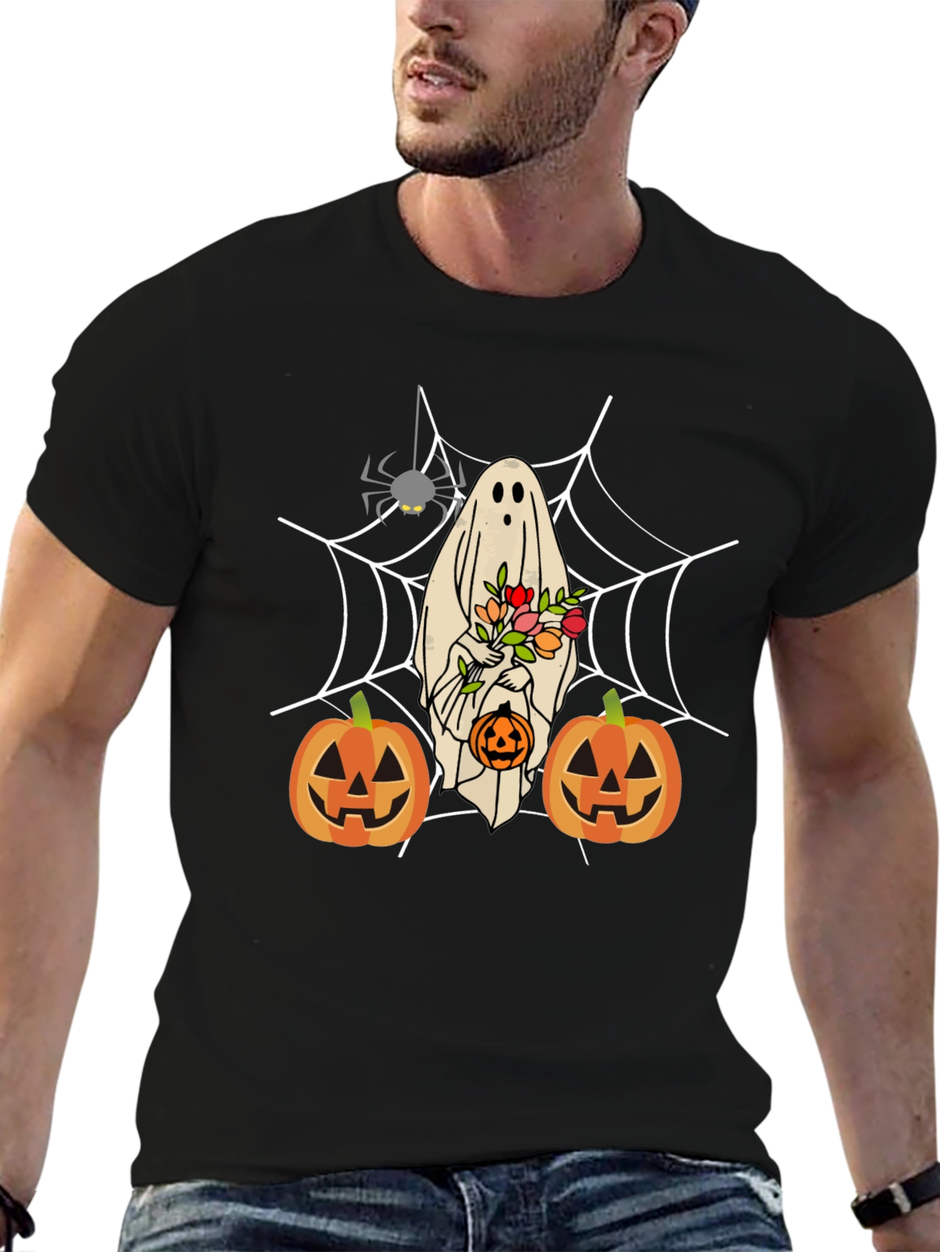 Halloween Ghost & Pumpkin Graphic Tee