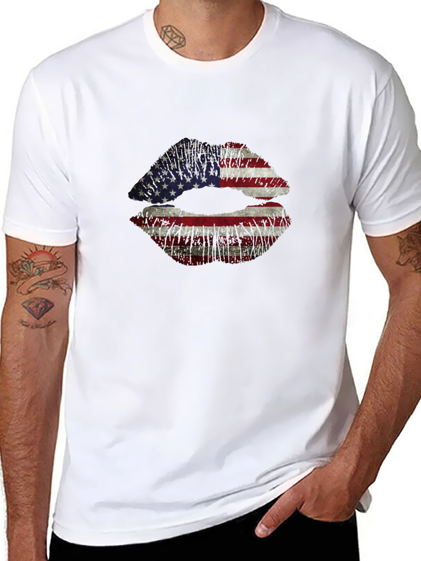 American Flag Lips Graphic T-Shirt - Black