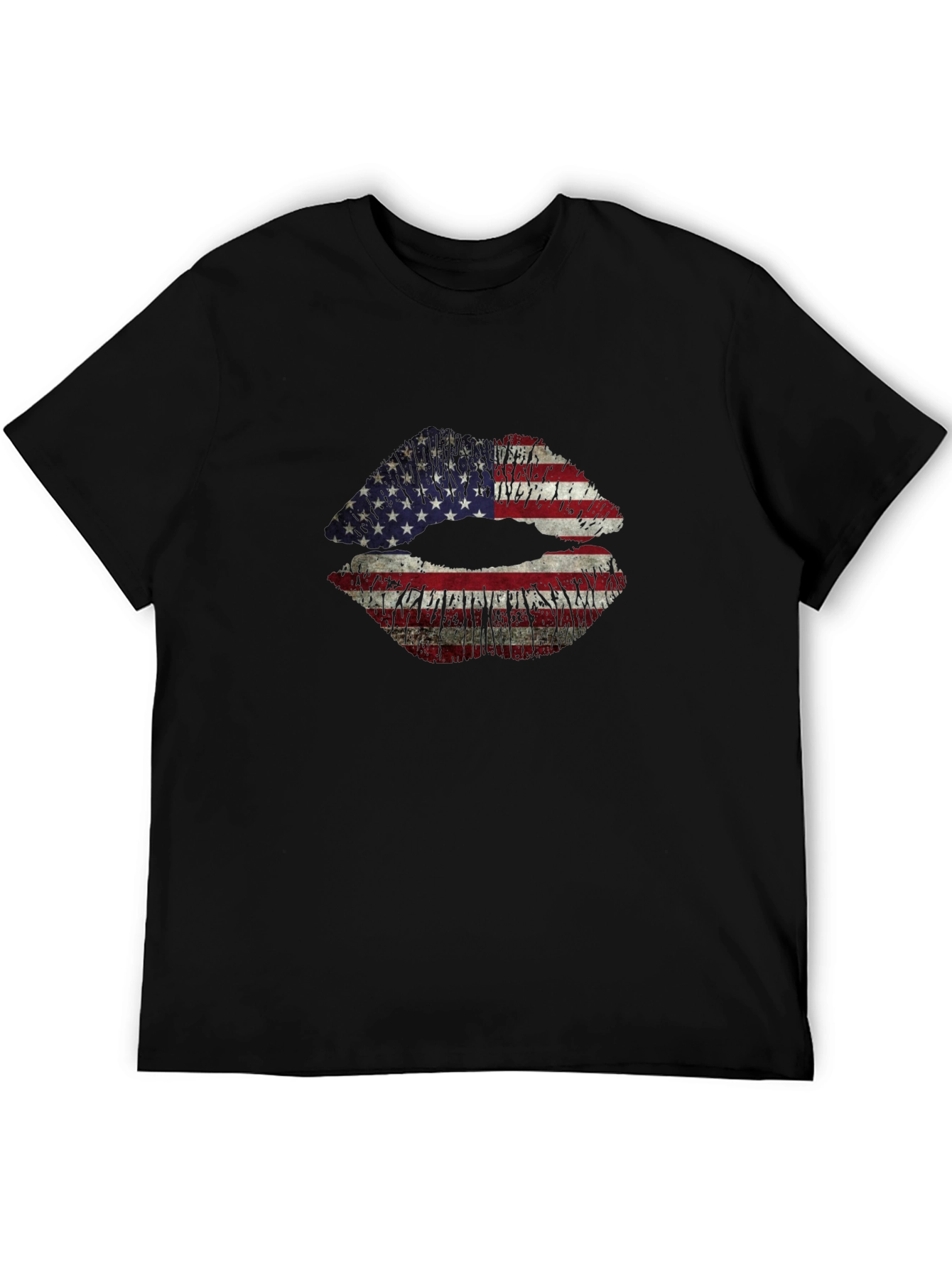 American Flag Lips Graphic T-Shirt - Black