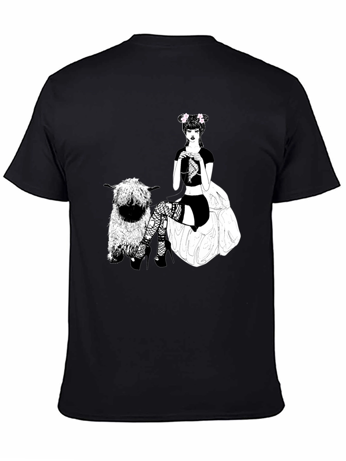 Gothic Girl Knitting Tee - Quirky Sheep Graphic T-Shirt