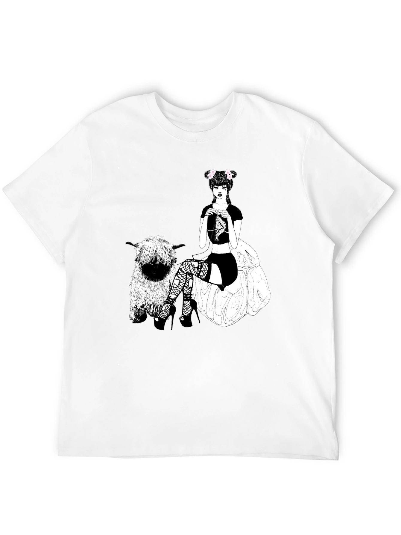 Gothic Girl Knitting Tee - Quirky Sheep Graphic T-Shirt