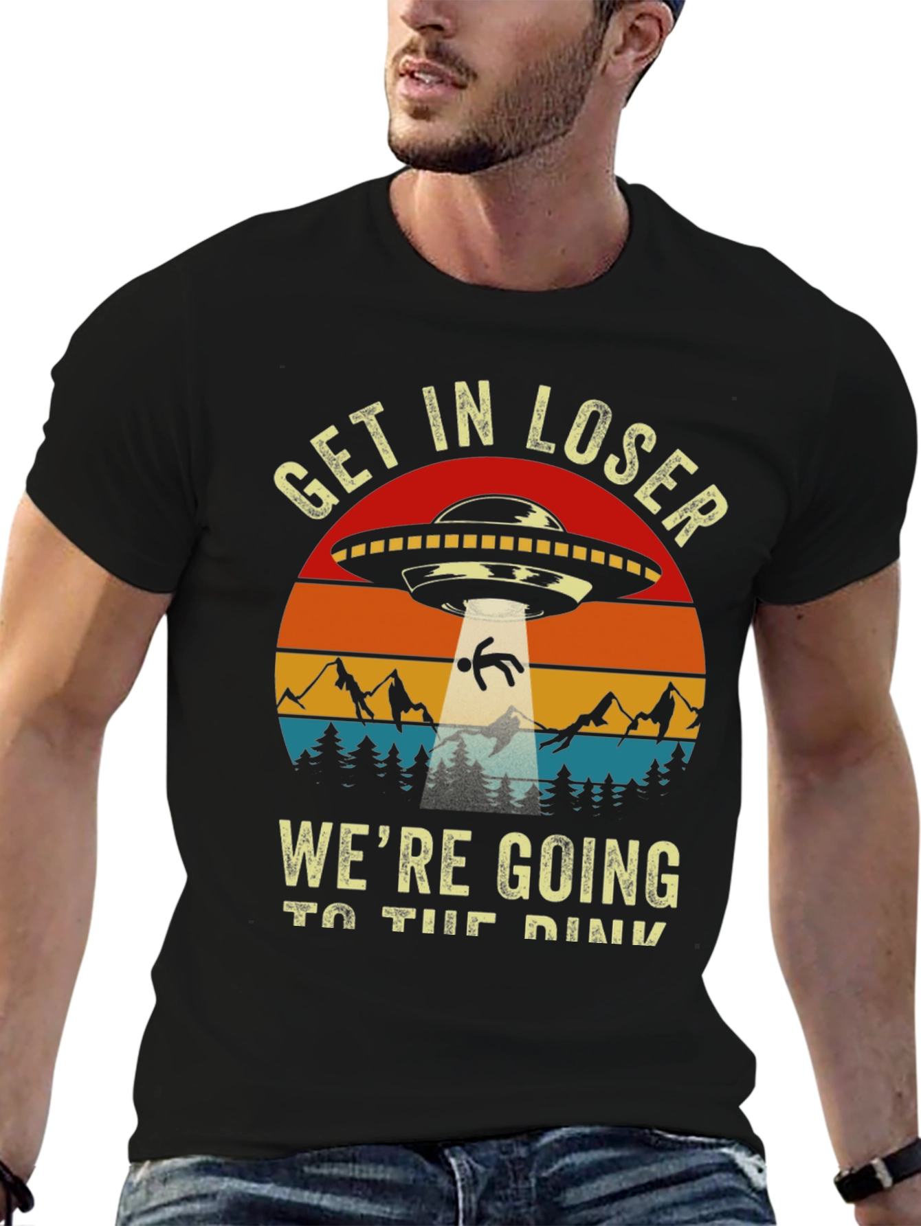 Get In Loser Tee: Retro UFO Abduction T-Shirt