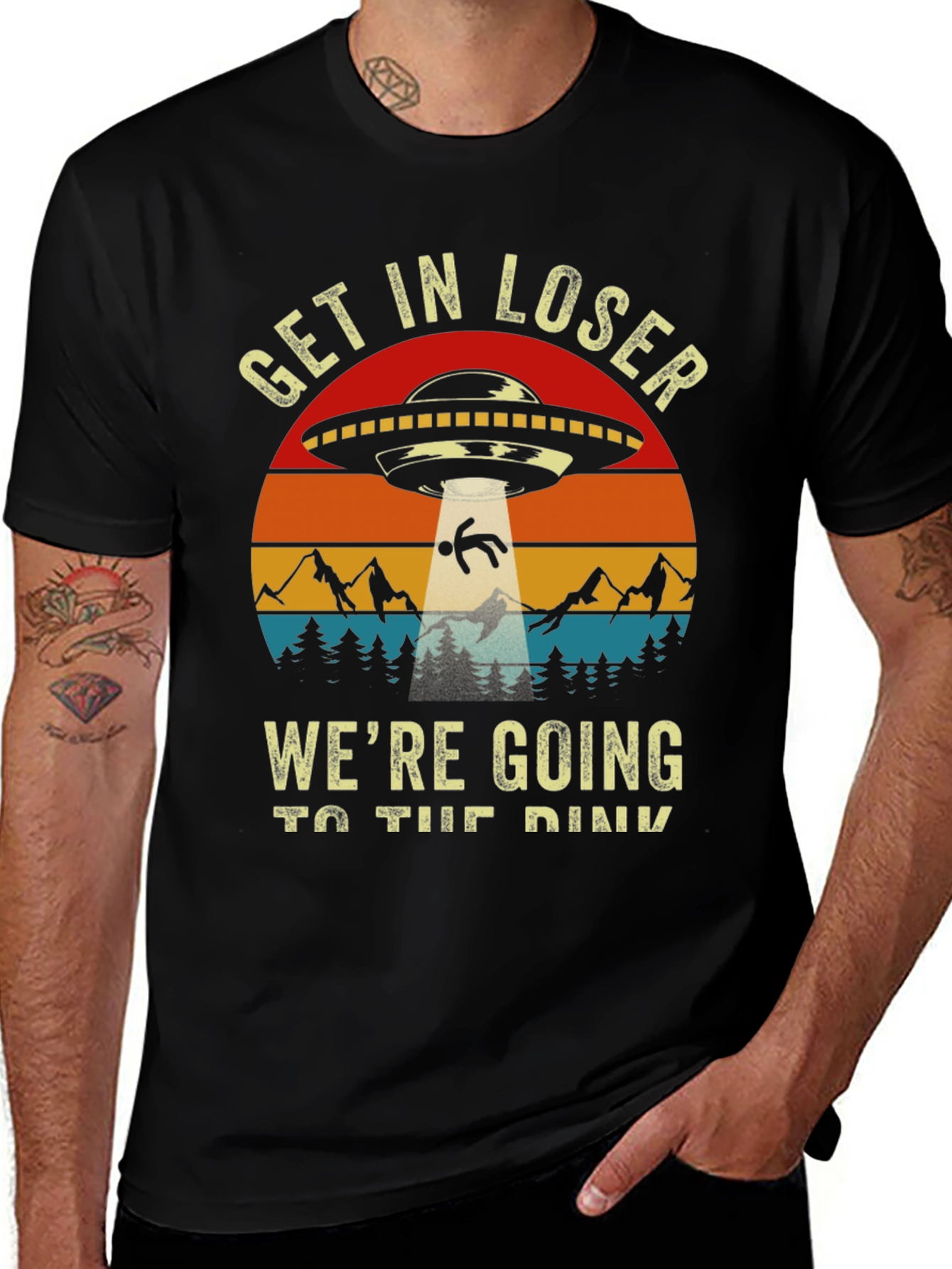 Get In Loser Tee: Retro UFO Abduction T-Shirt