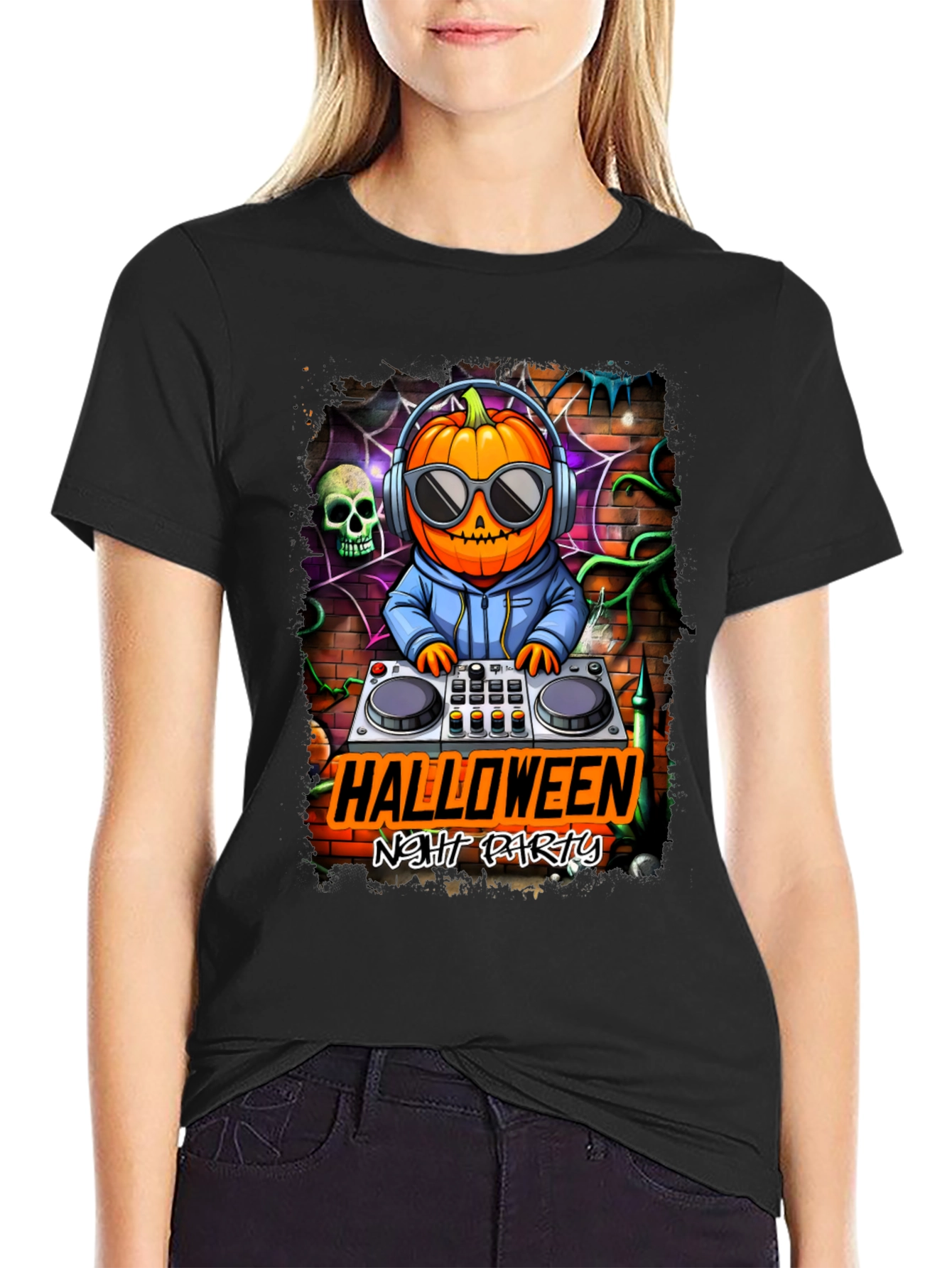 Halloween Night Party DJ Pumpkin T-Shirt