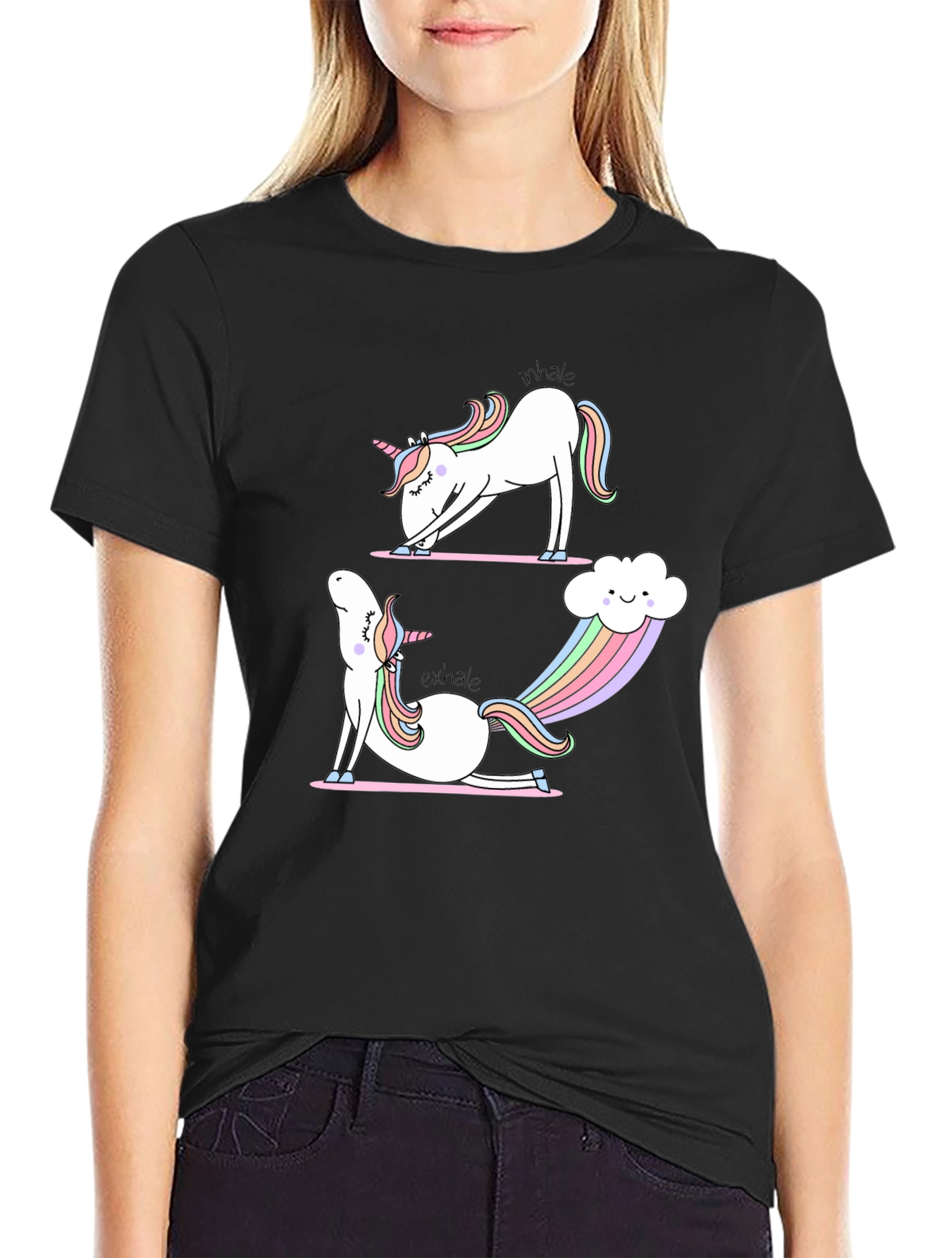 Unicorn Yoga T-Shirt: Inhale Exhale Rainbows